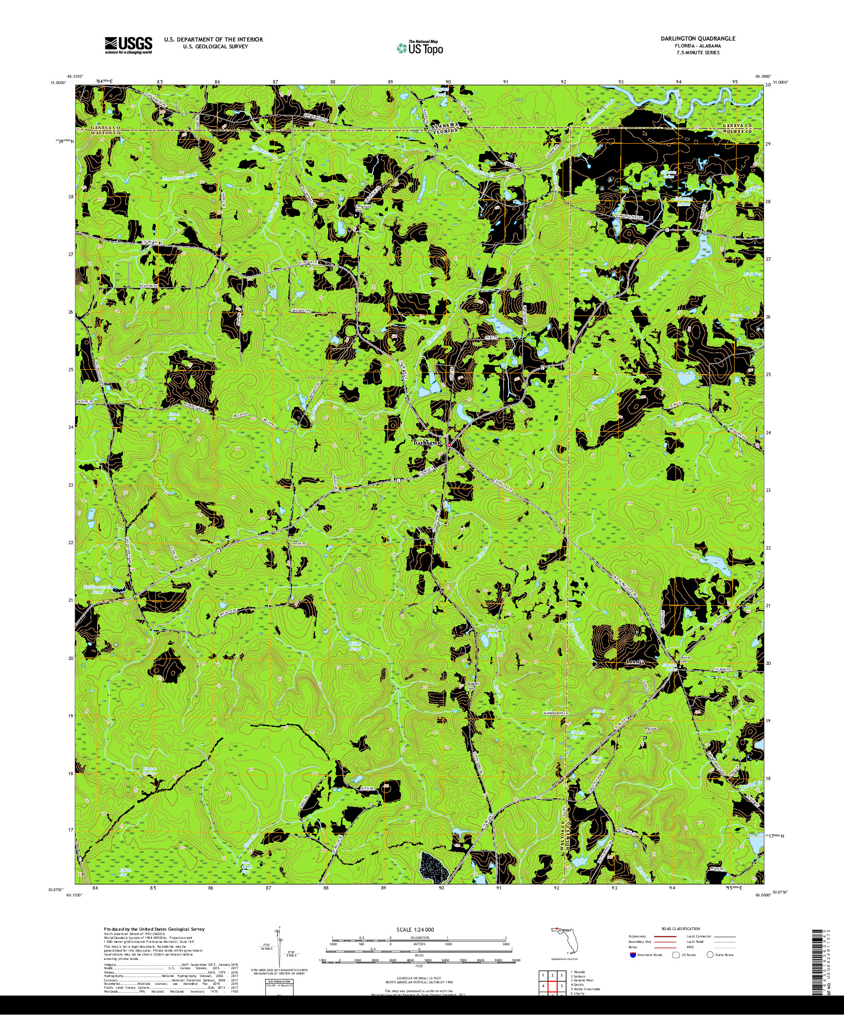 USGS US TOPO 7.5-MINUTE MAP FOR DARLINGTON, FL,AL 2018