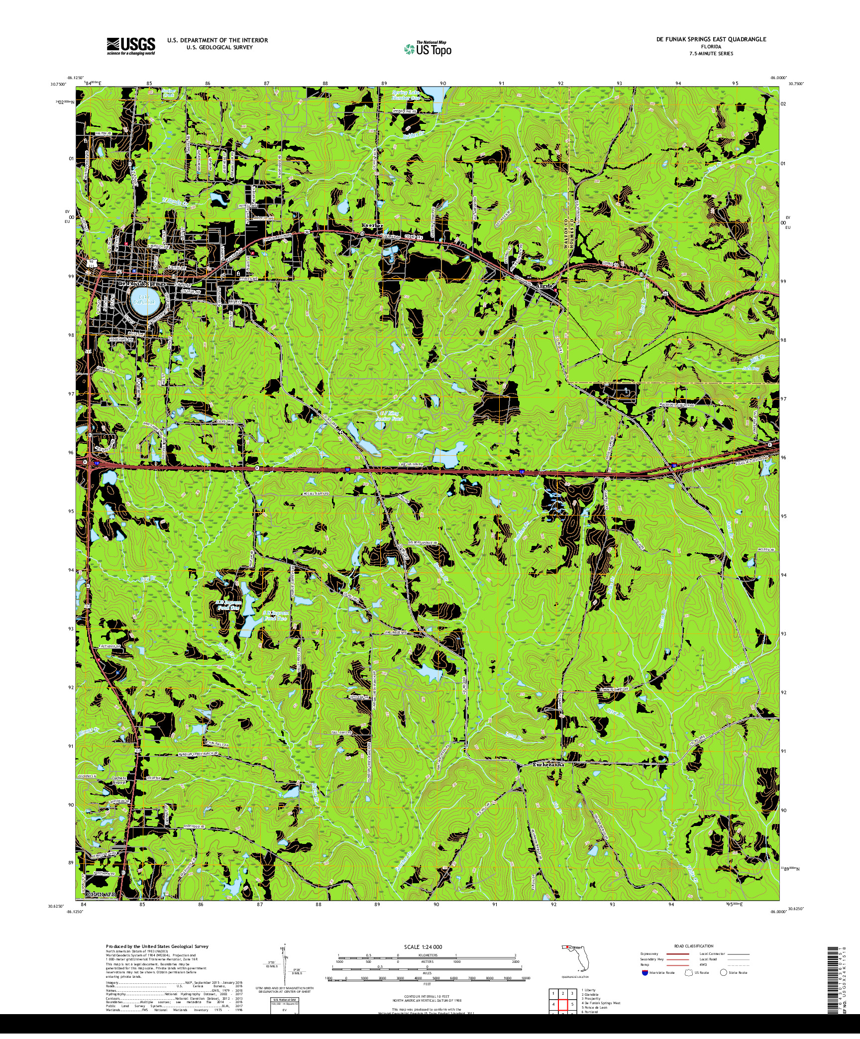 USGS US TOPO 7.5-MINUTE MAP FOR DE FUNIAK SPRINGS EAST, FL 2018