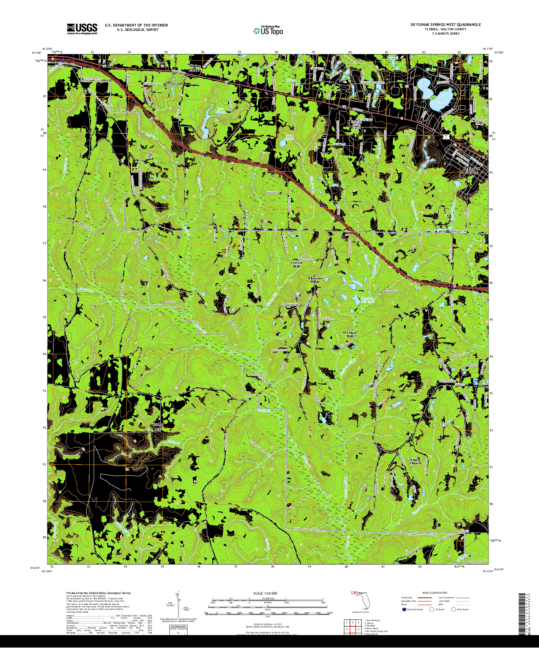 USGS US TOPO 7.5-MINUTE MAP FOR DE FUNIAK SPRINGS WEST, FL 2018