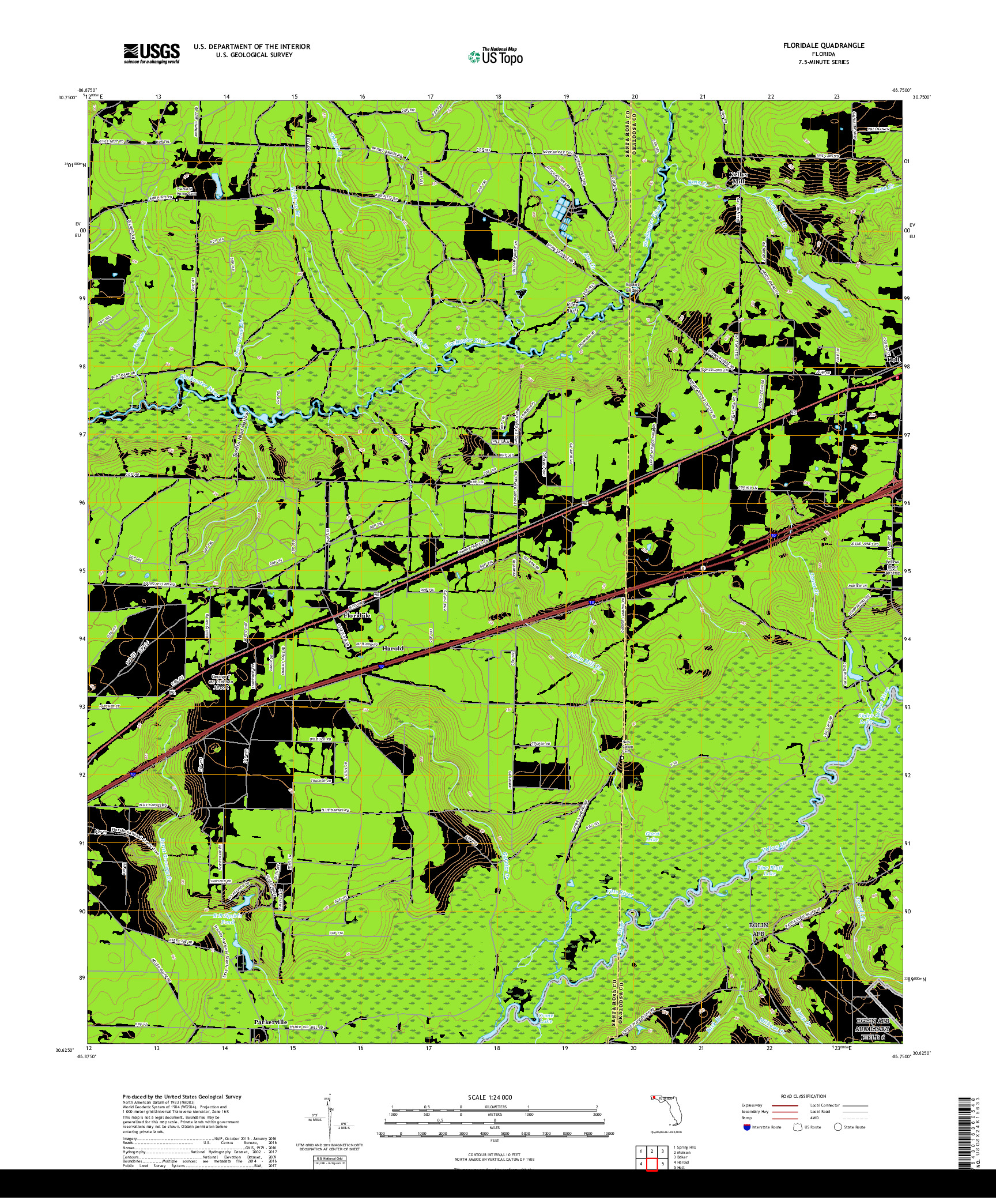 USGS US TOPO 7.5-MINUTE MAP FOR FLORIDALE, FL 2018