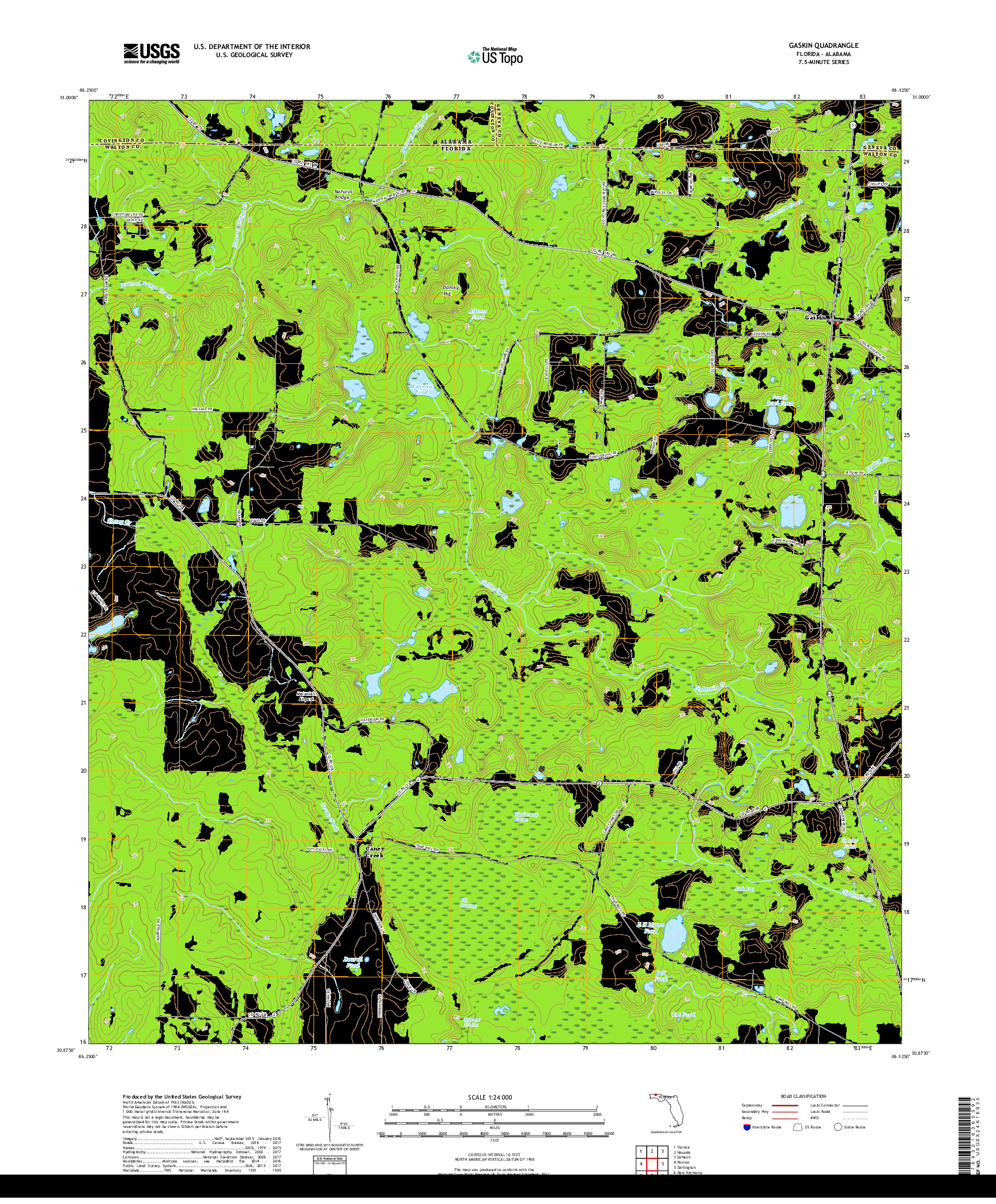 USGS US TOPO 7.5-MINUTE MAP FOR GASKIN, FL,AL 2018