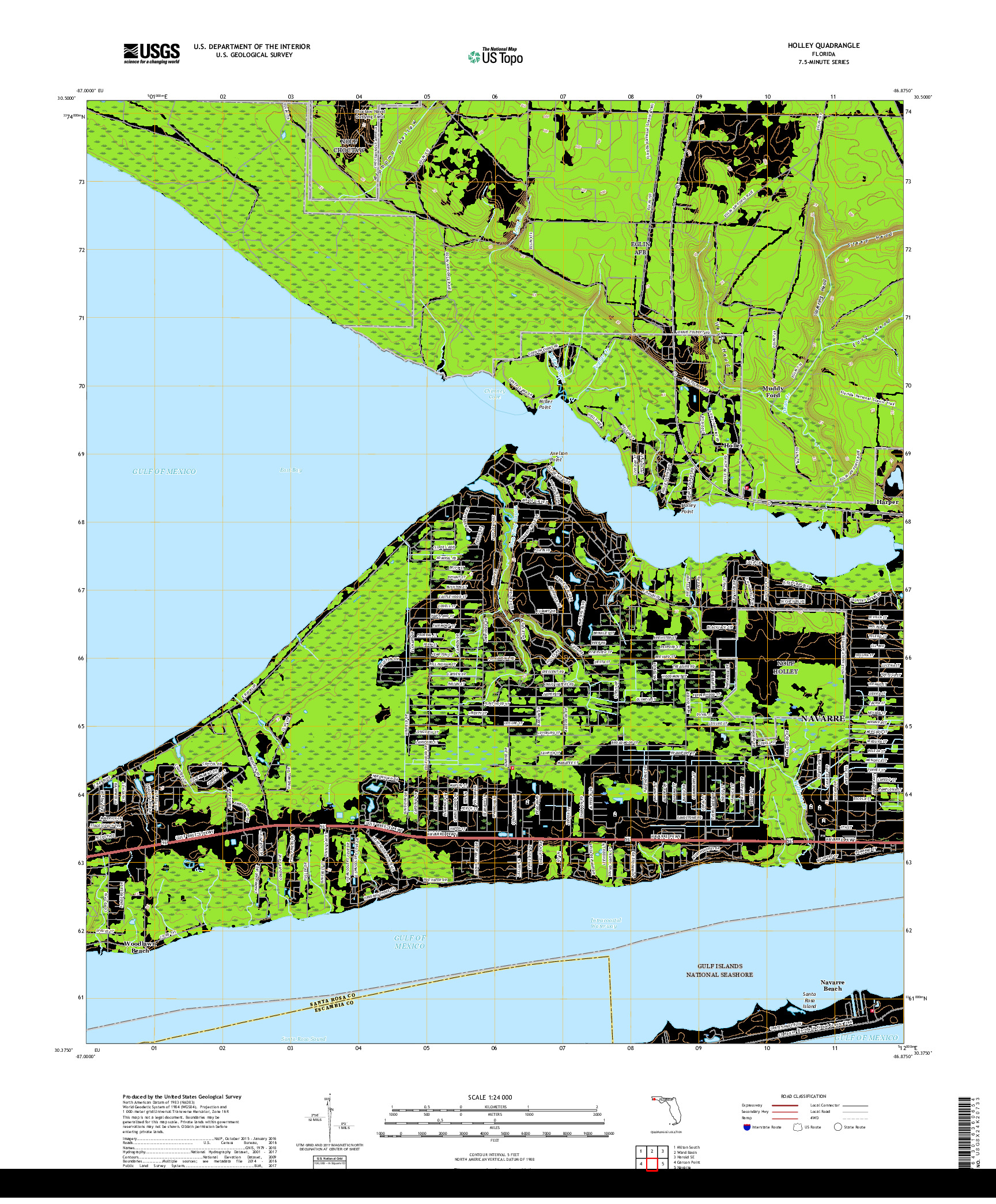 USGS US TOPO 7.5-MINUTE MAP FOR HOLLEY, FL 2018