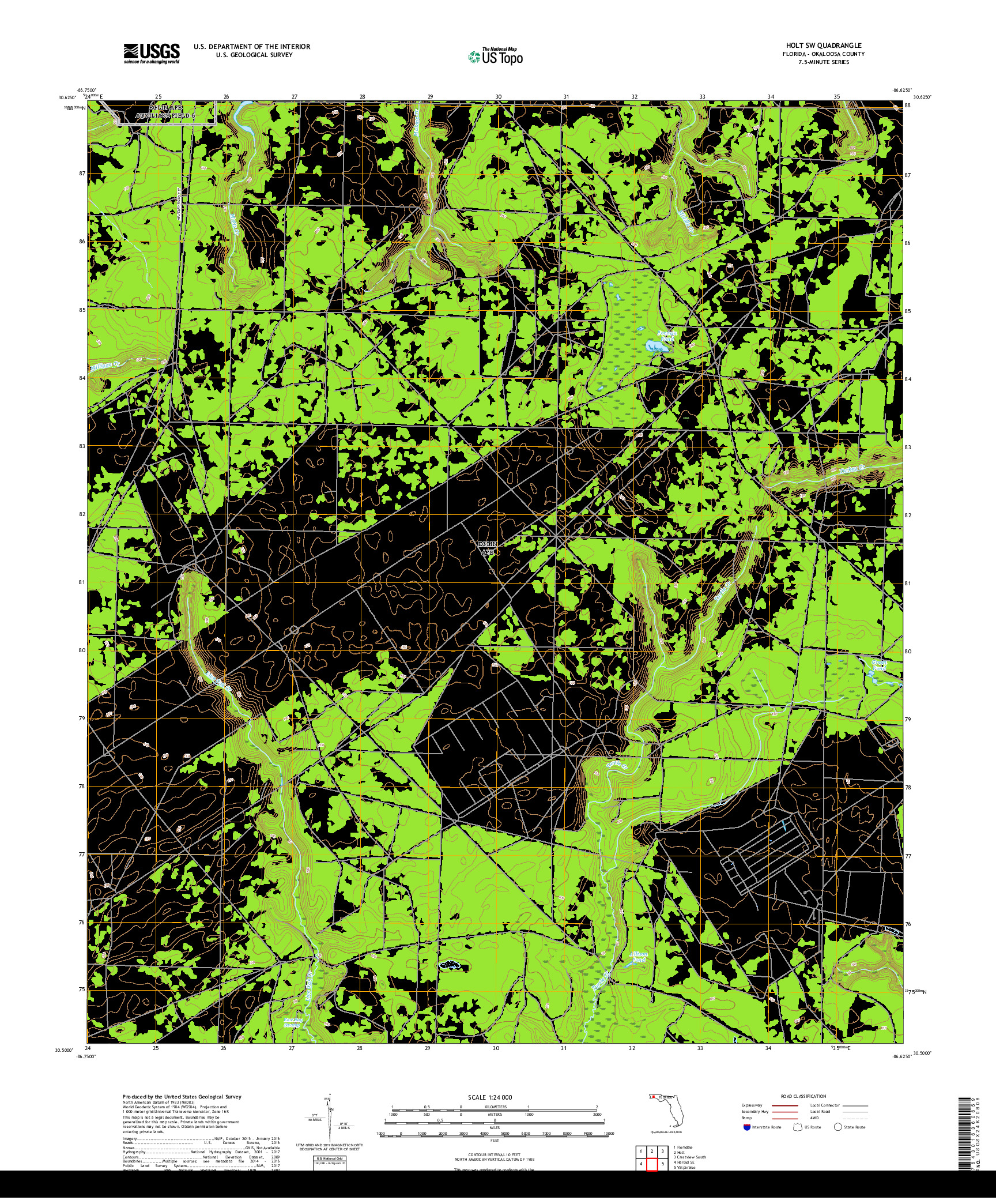 USGS US TOPO 7.5-MINUTE MAP FOR HOLT SW, FL 2018