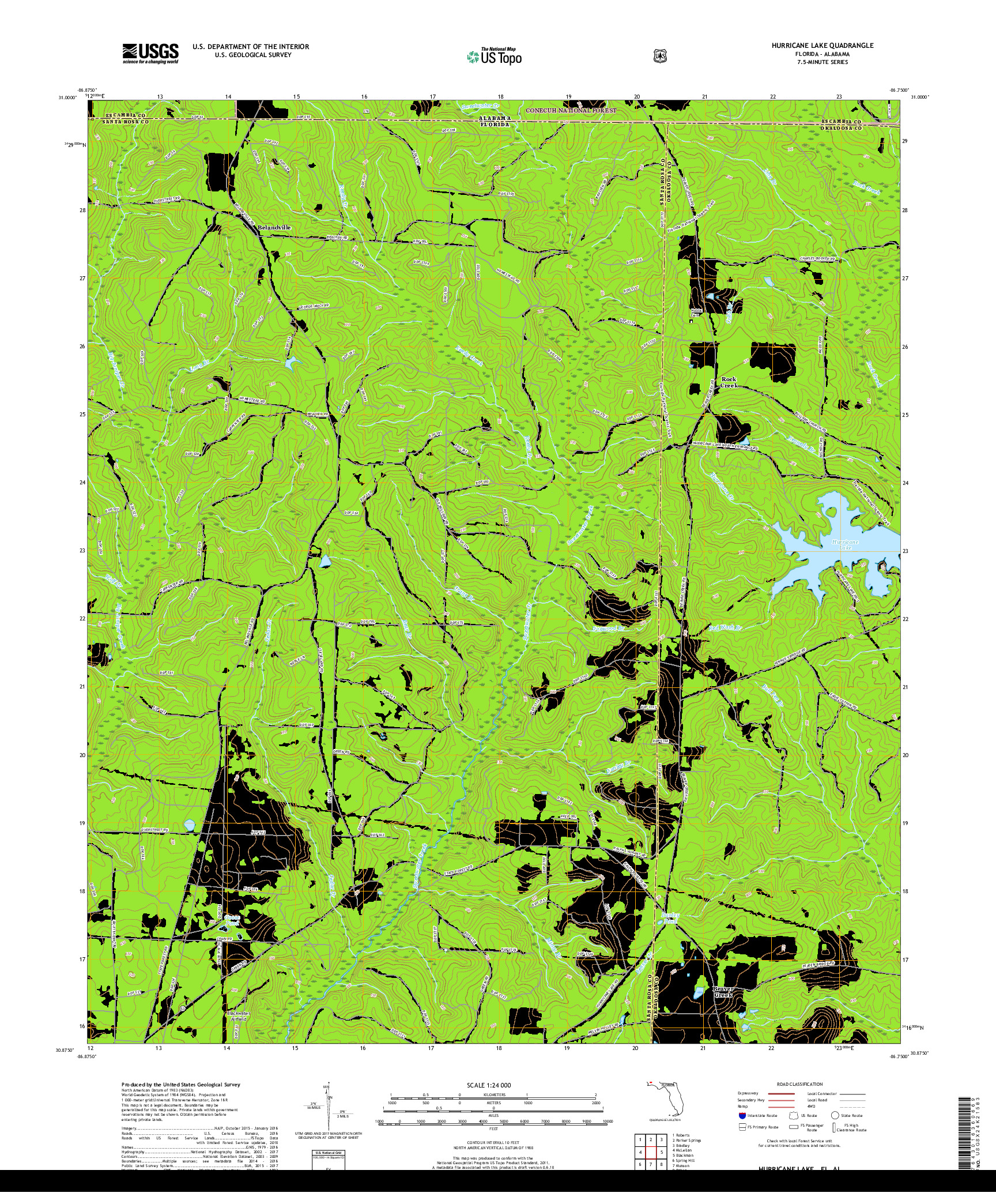 USGS US TOPO 7.5-MINUTE MAP FOR HURRICANE LAKE, FL,AL 2018