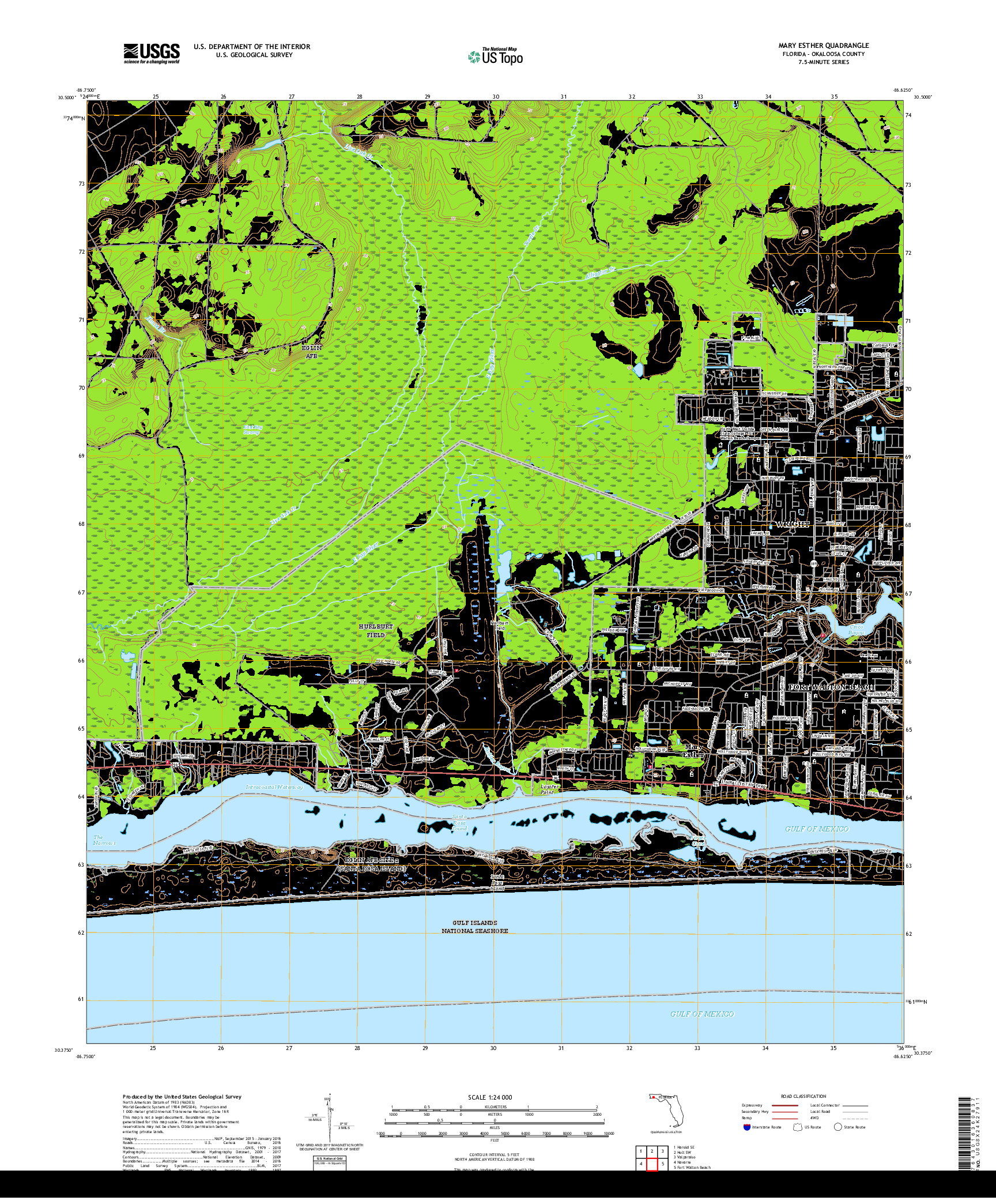 USGS US TOPO 7.5-MINUTE MAP FOR MARY ESTHER, FL 2018