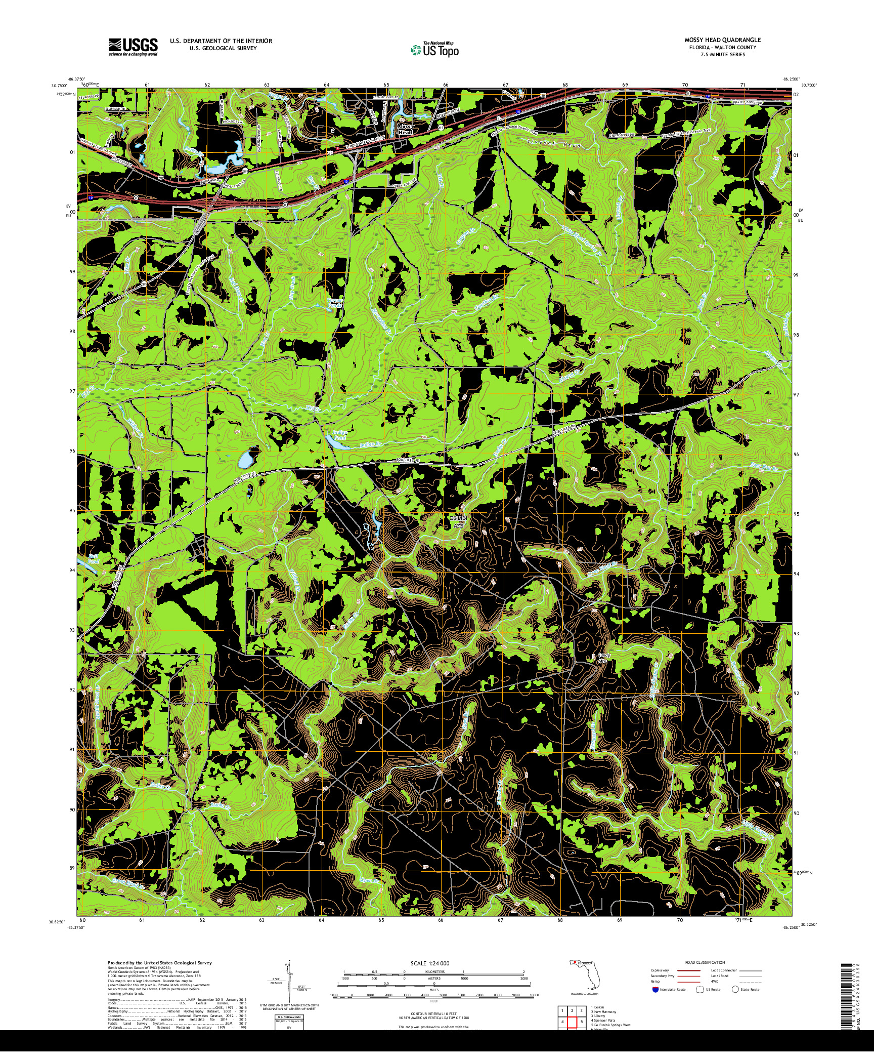 USGS US TOPO 7.5-MINUTE MAP FOR MOSSY HEAD, FL 2018