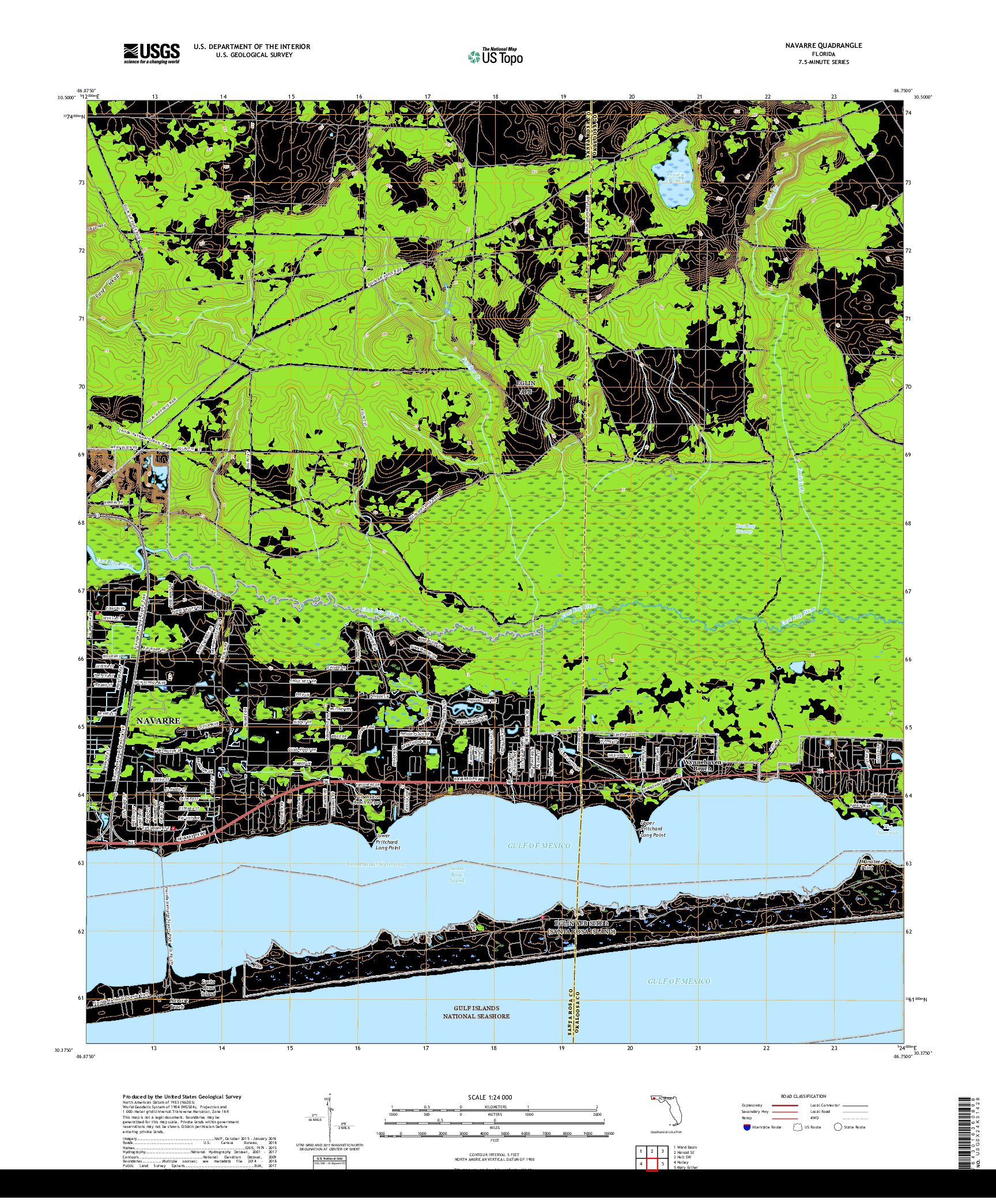 USGS US TOPO 7.5-MINUTE MAP FOR NAVARRE, FL 2018