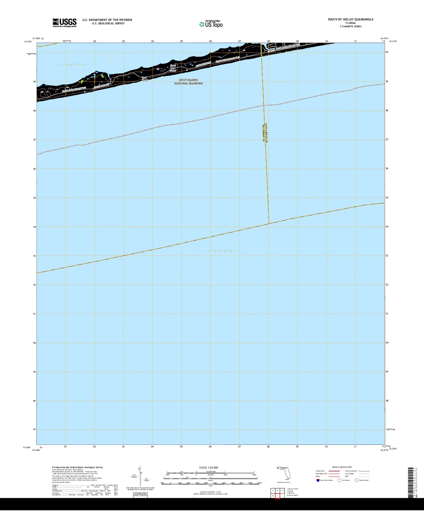 USGS US TOPO 7.5-MINUTE MAP FOR SOUTH OF HOLLEY, FL 2018