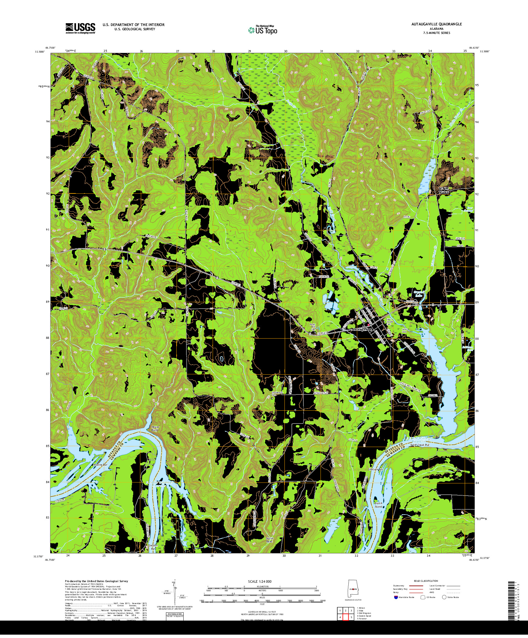 USGS US TOPO 7.5-MINUTE MAP FOR AUTAUGAVILLE, AL 2018