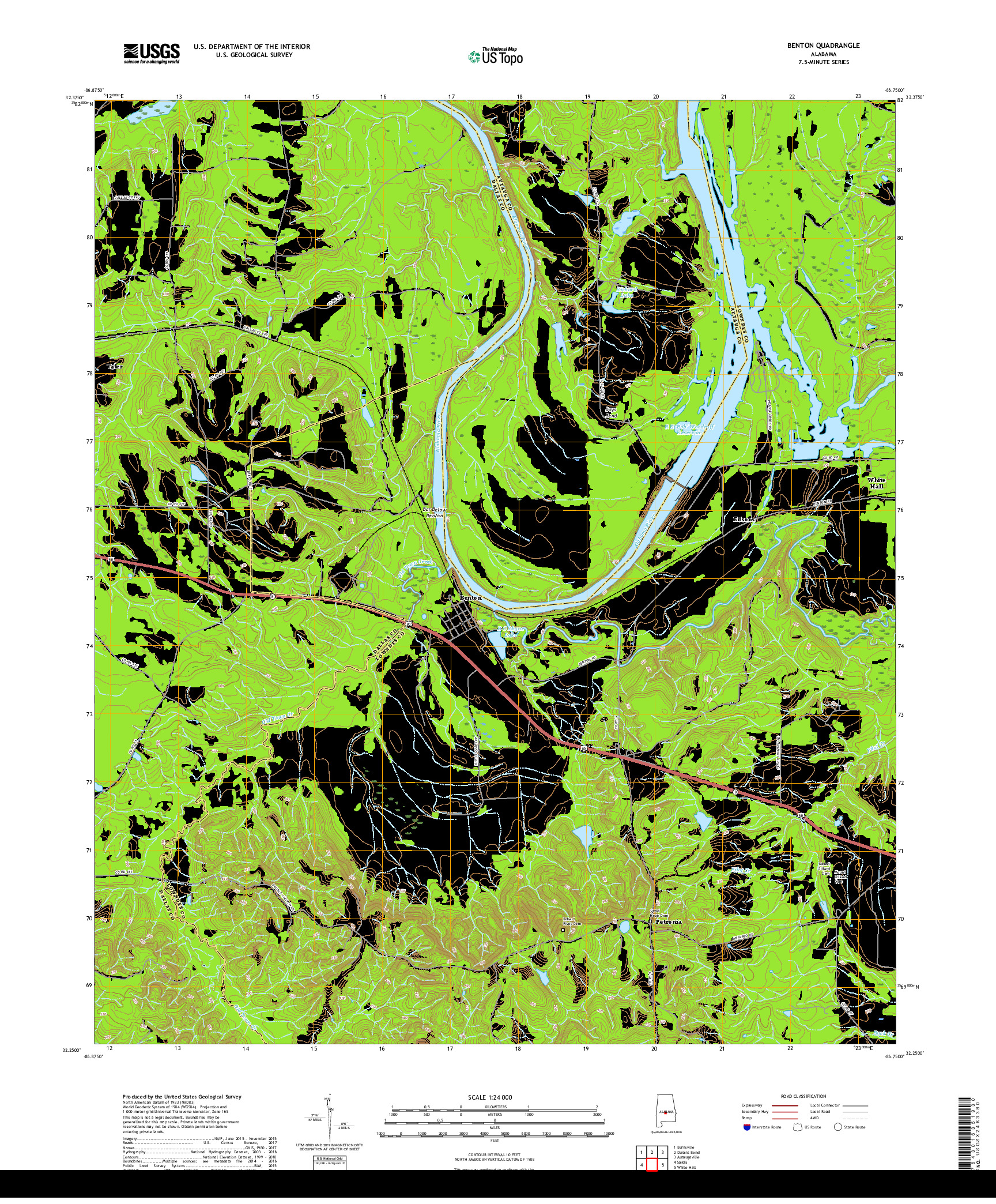 USGS US TOPO 7.5-MINUTE MAP FOR BENTON, AL 2018