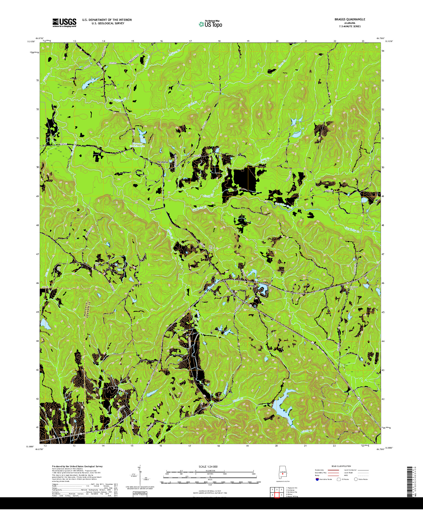 USGS US TOPO 7.5-MINUTE MAP FOR BRAGGS, AL 2018