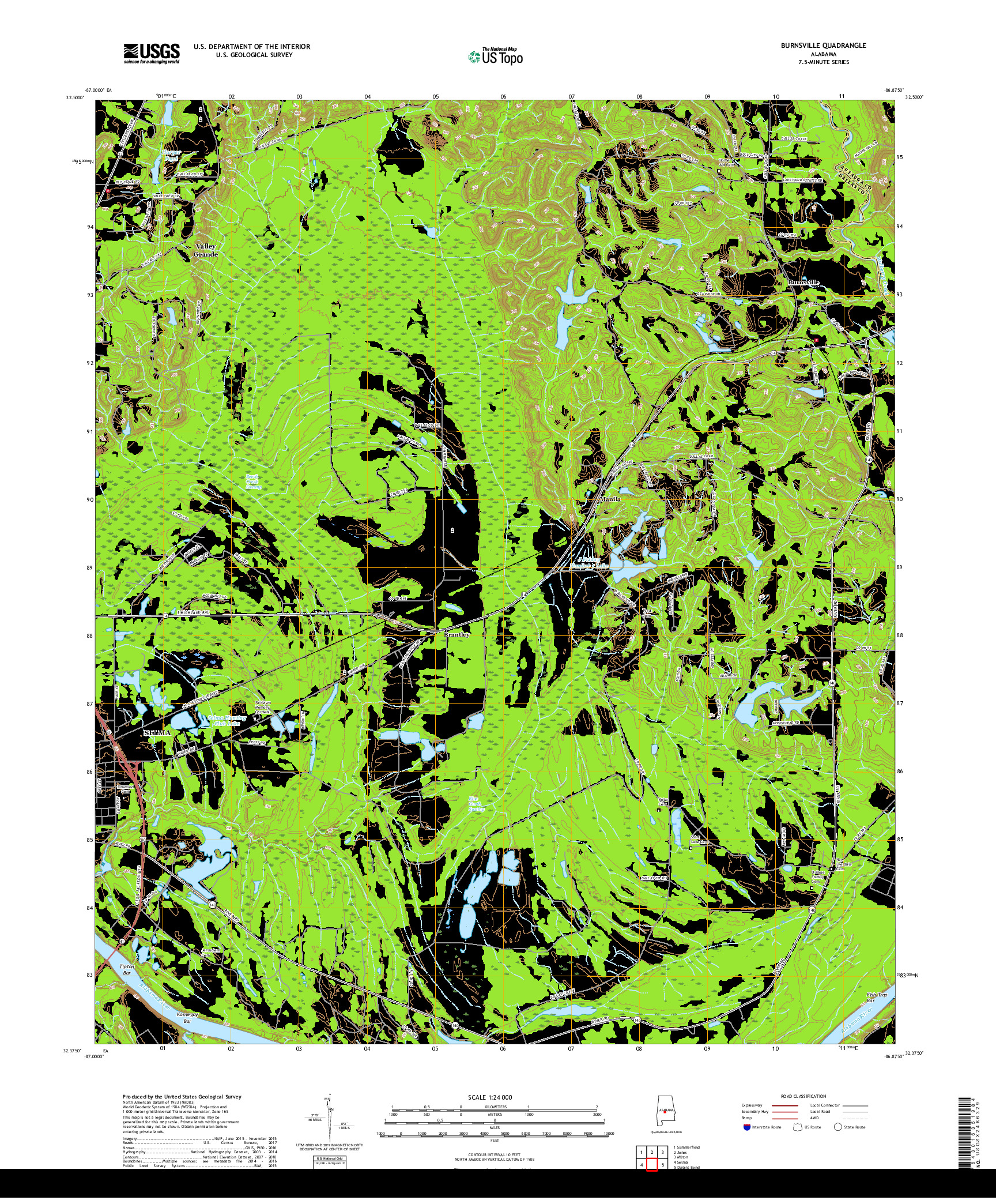 USGS US TOPO 7.5-MINUTE MAP FOR BURNSVILLE, AL 2018