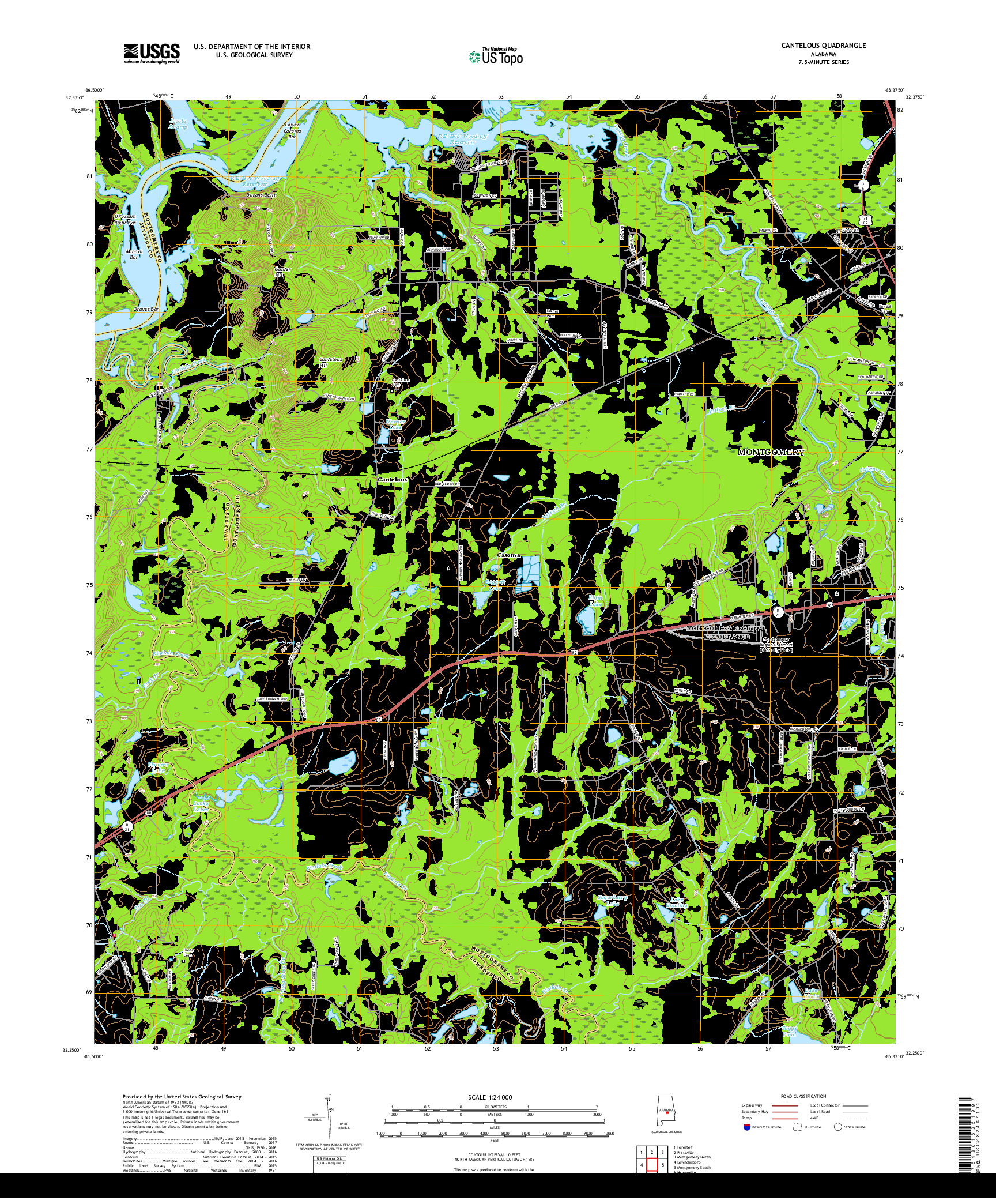 USGS US TOPO 7.5-MINUTE MAP FOR CANTELOUS, AL 2018