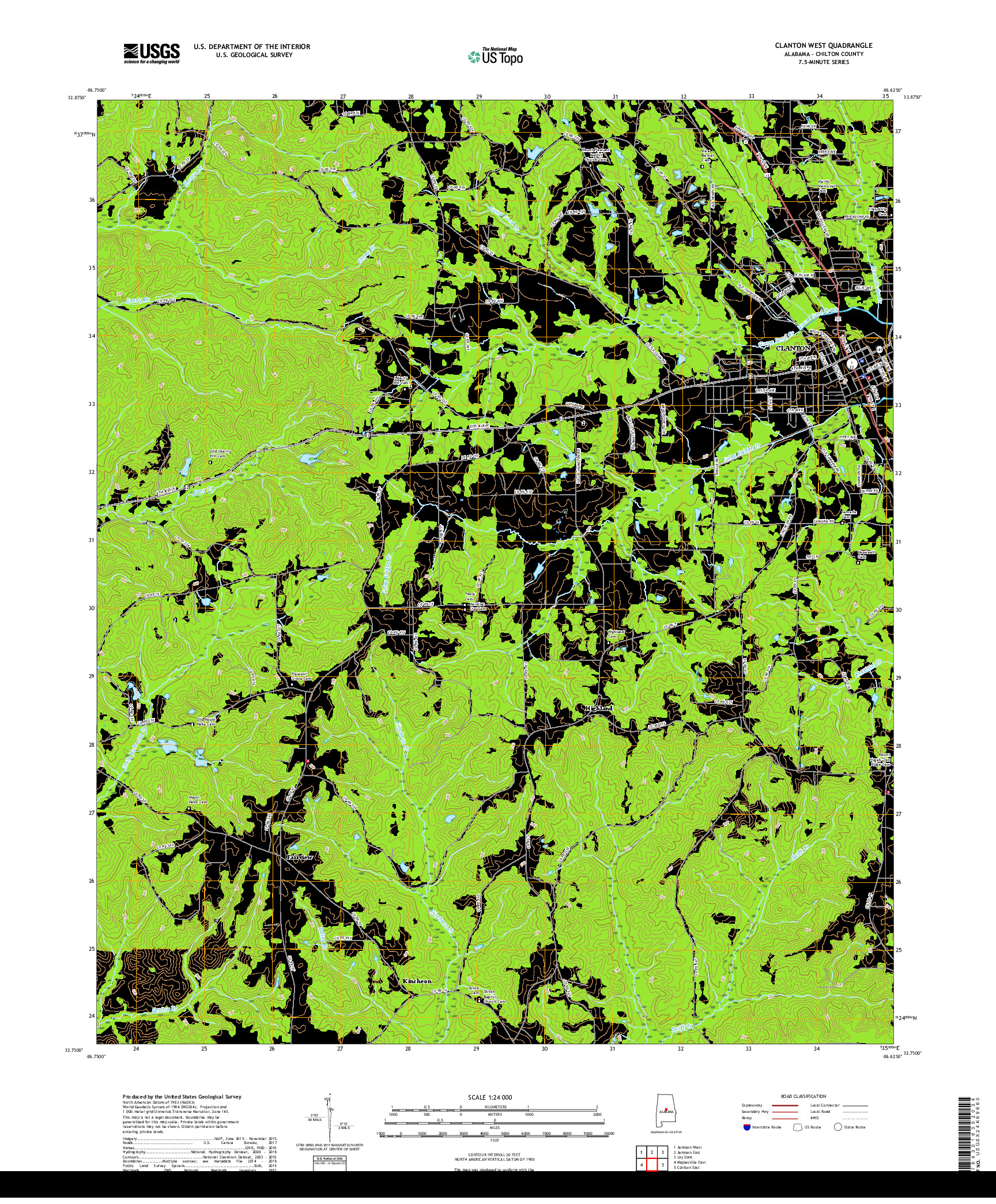 USGS US TOPO 7.5-MINUTE MAP FOR CLANTON WEST, AL 2018