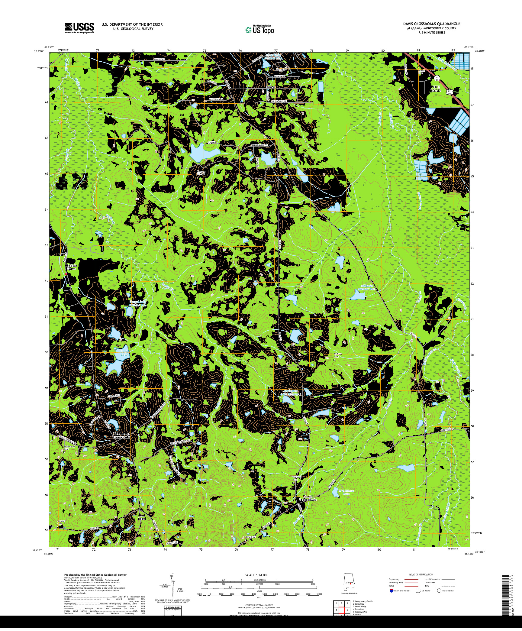 USGS US TOPO 7.5-MINUTE MAP FOR DAVIS CROSSROADS, AL 2018