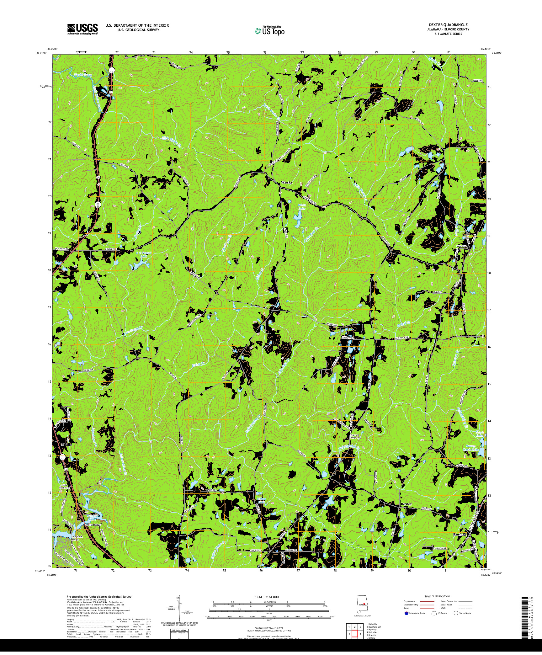 USGS US TOPO 7.5-MINUTE MAP FOR DEXTER, AL 2018