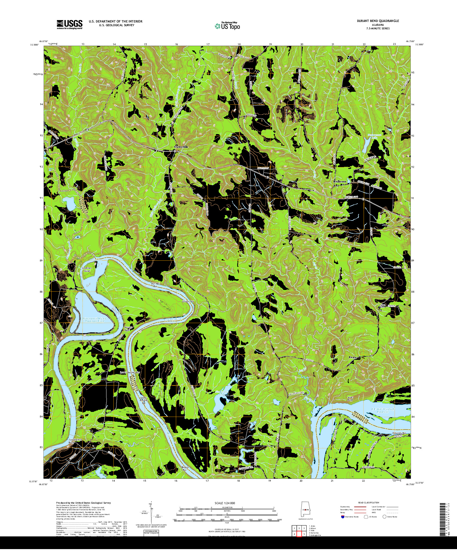 USGS US TOPO 7.5-MINUTE MAP FOR DURANT BEND, AL 2018