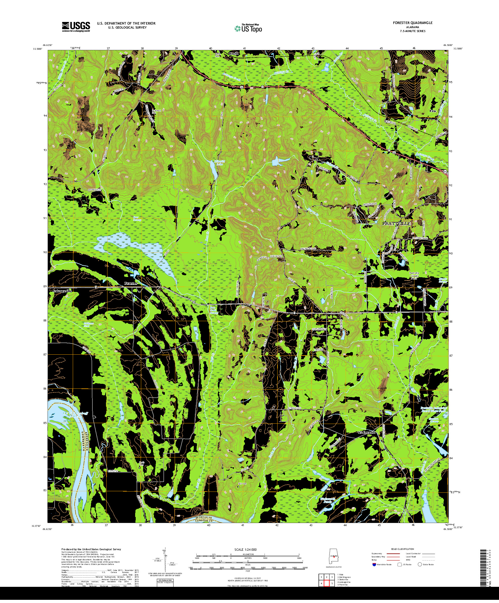 USGS US TOPO 7.5-MINUTE MAP FOR FORESTER, AL 2018