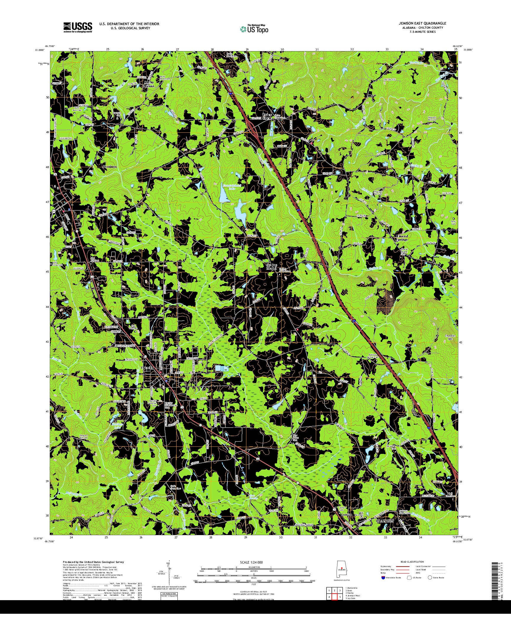 USGS US TOPO 7.5-MINUTE MAP FOR JEMISON EAST, AL 2018