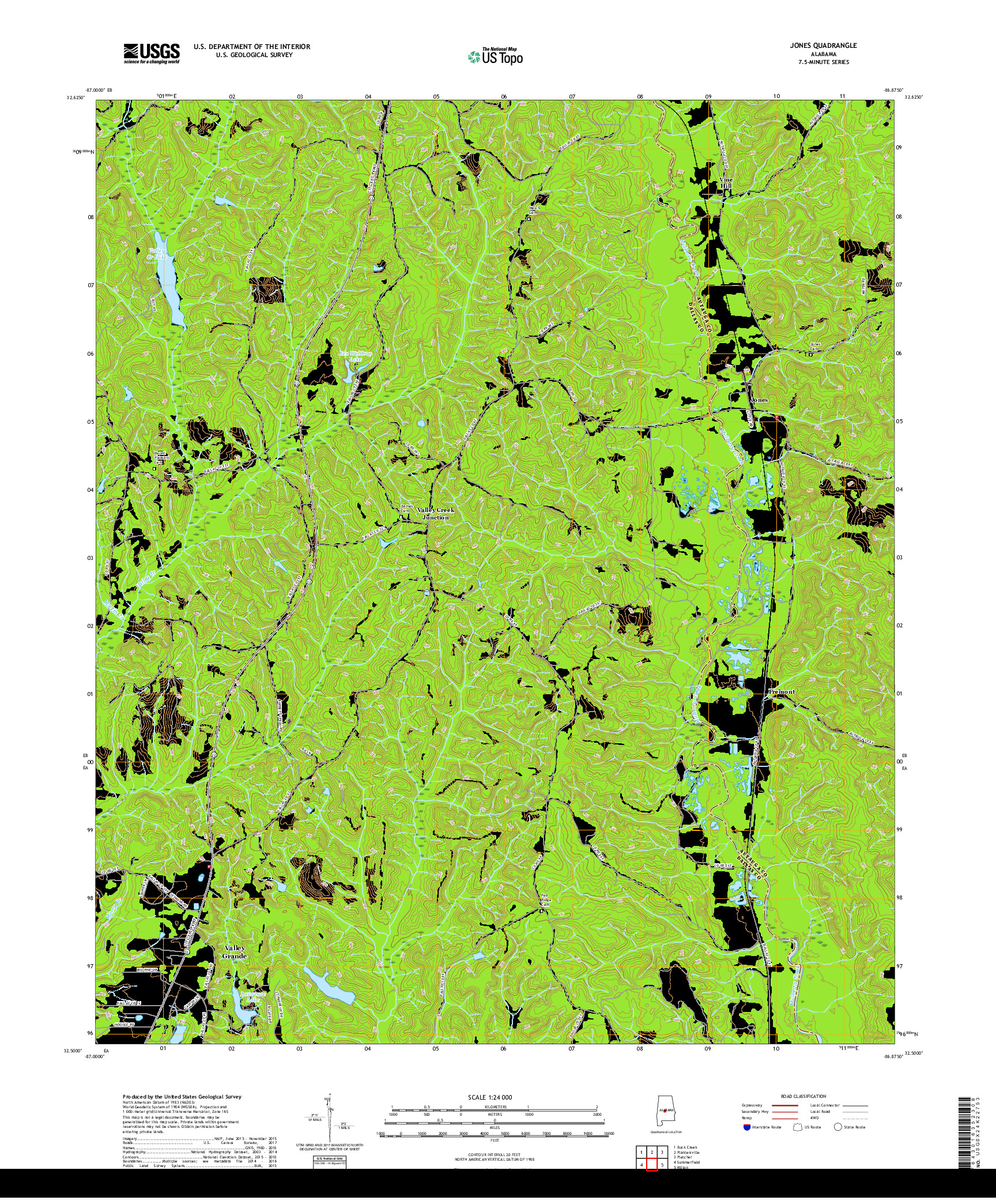 USGS US TOPO 7.5-MINUTE MAP FOR JONES, AL 2018