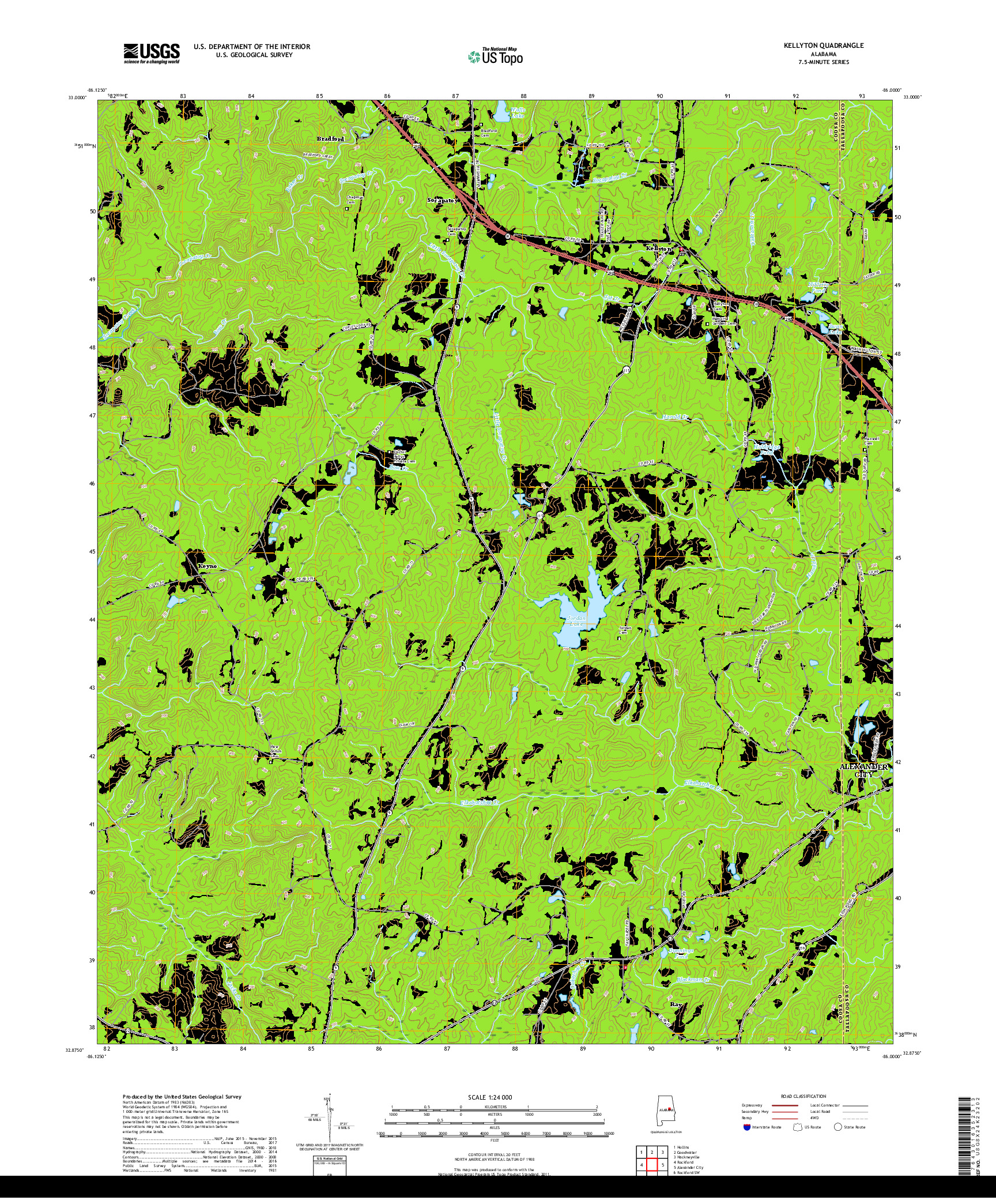 USGS US TOPO 7.5-MINUTE MAP FOR KELLYTON, AL 2018