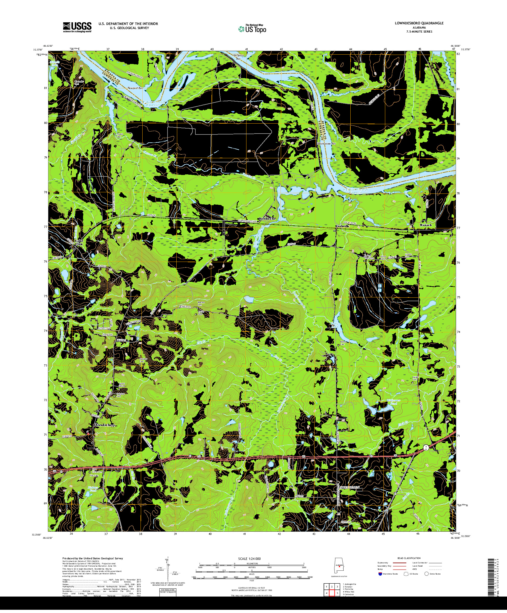 USGS US TOPO 7.5-MINUTE MAP FOR LOWNDESBORO, AL 2018