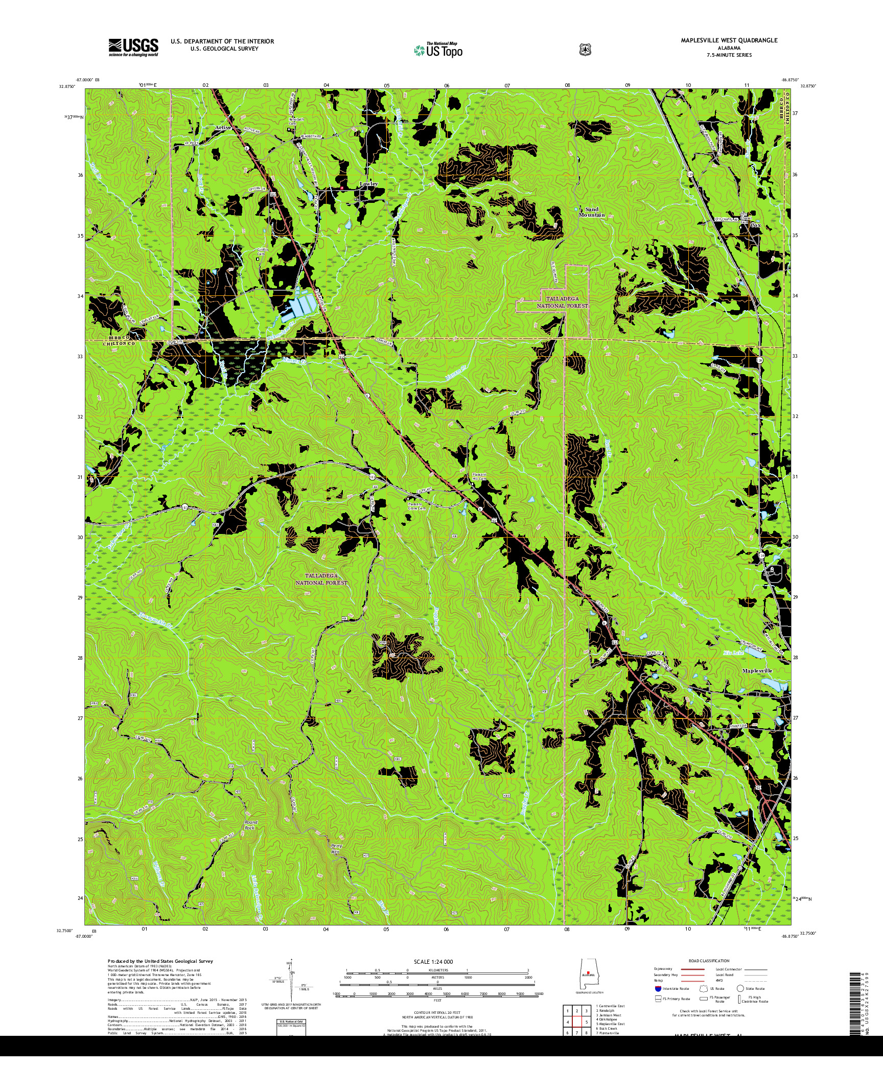 USGS US TOPO 7.5-MINUTE MAP FOR MAPLESVILLE WEST, AL 2018