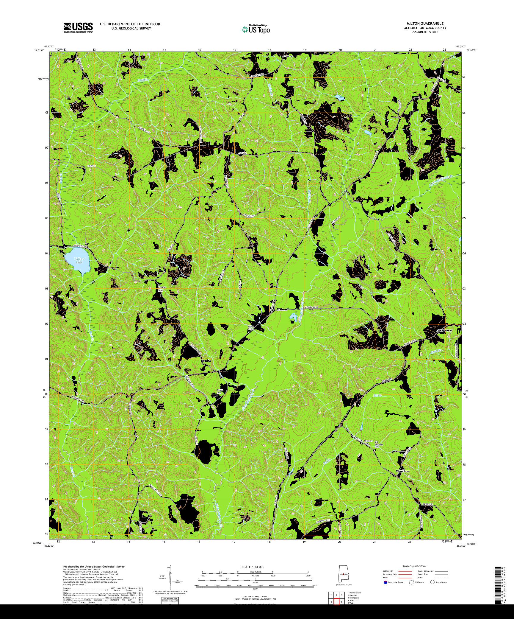 USGS US TOPO 7.5-MINUTE MAP FOR MILTON, AL 2018