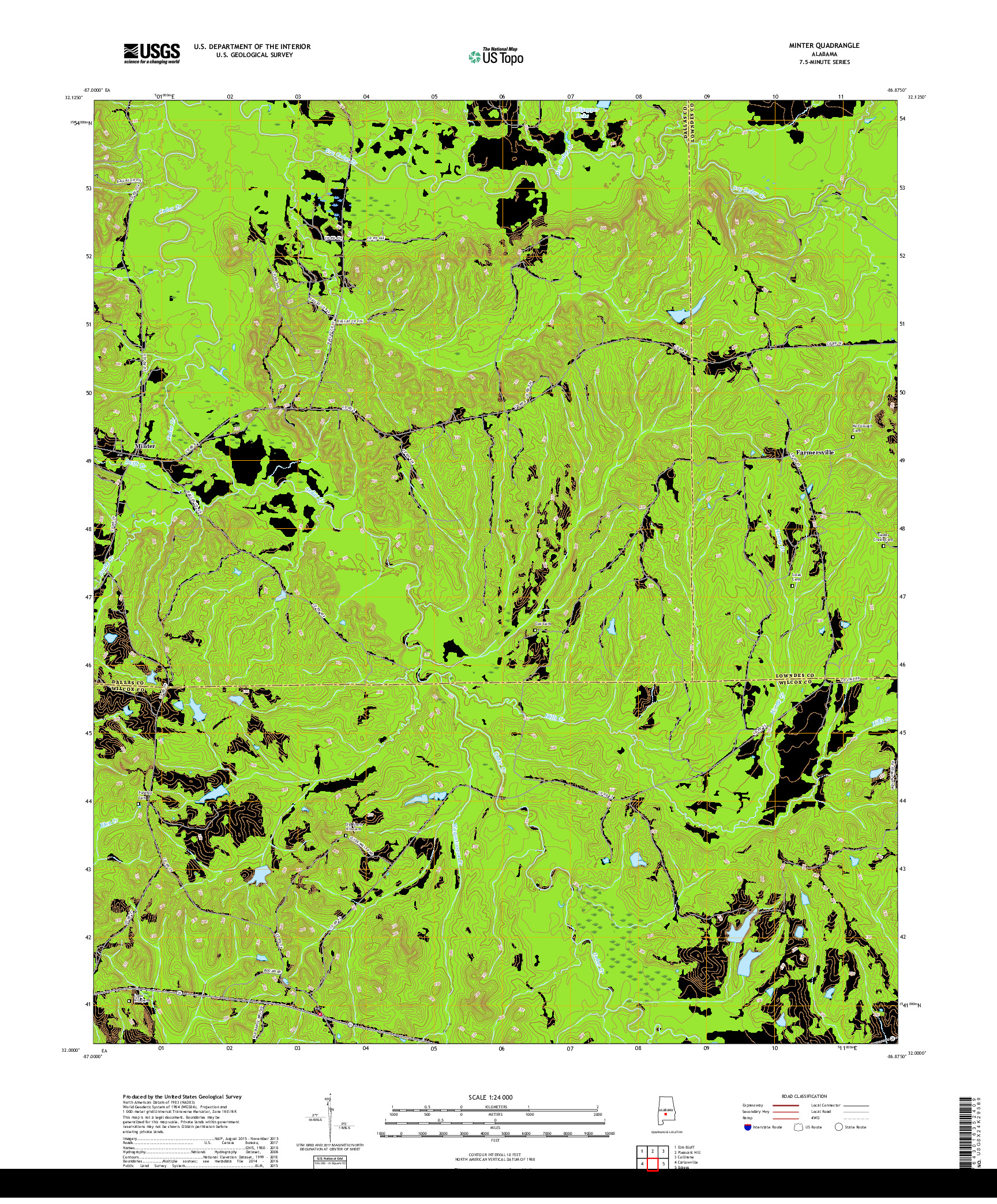 USGS US TOPO 7.5-MINUTE MAP FOR MINTER, AL 2018