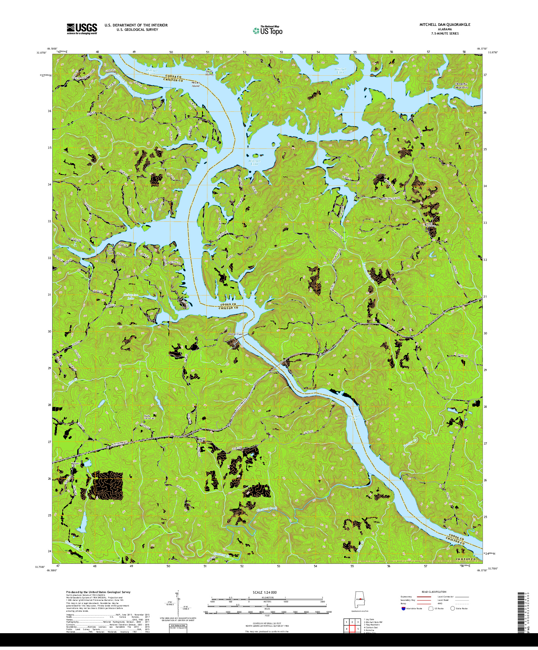 USGS US TOPO 7.5-MINUTE MAP FOR MITCHELL DAM, AL 2018