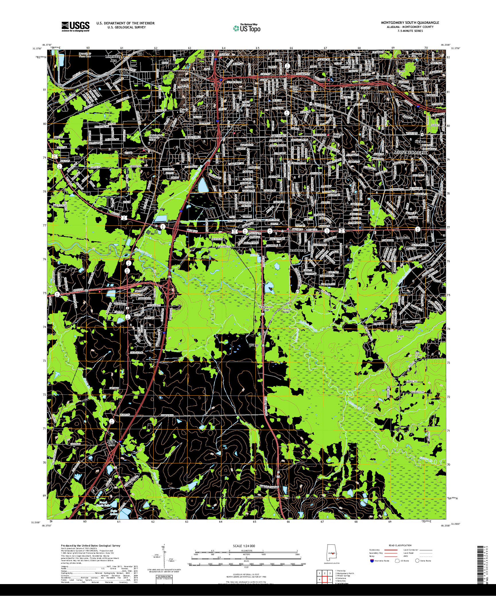 USGS US TOPO 7.5-MINUTE MAP FOR MONTGOMERY SOUTH, AL 2018