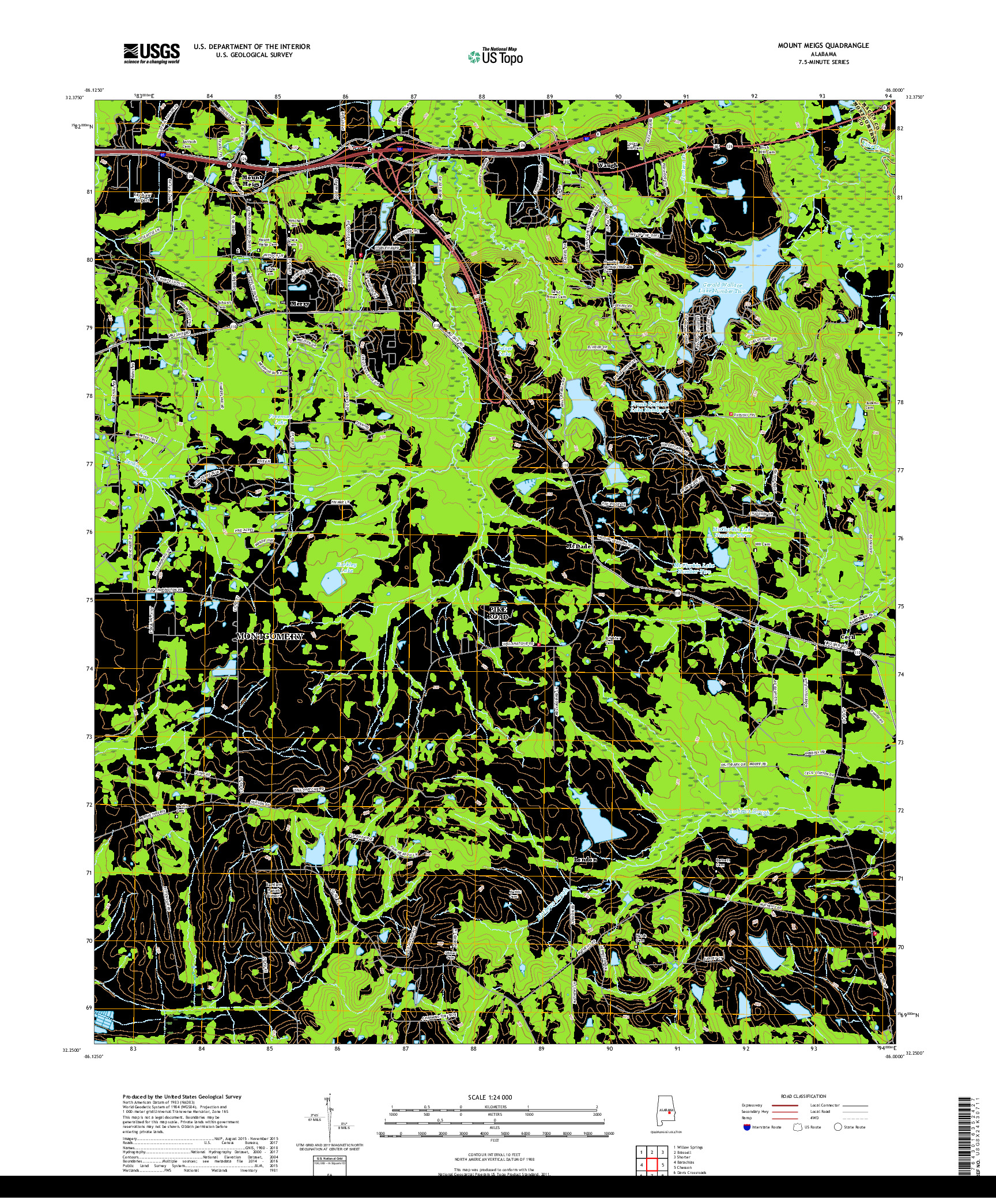 USGS US TOPO 7.5-MINUTE MAP FOR MOUNT MEIGS, AL 2018