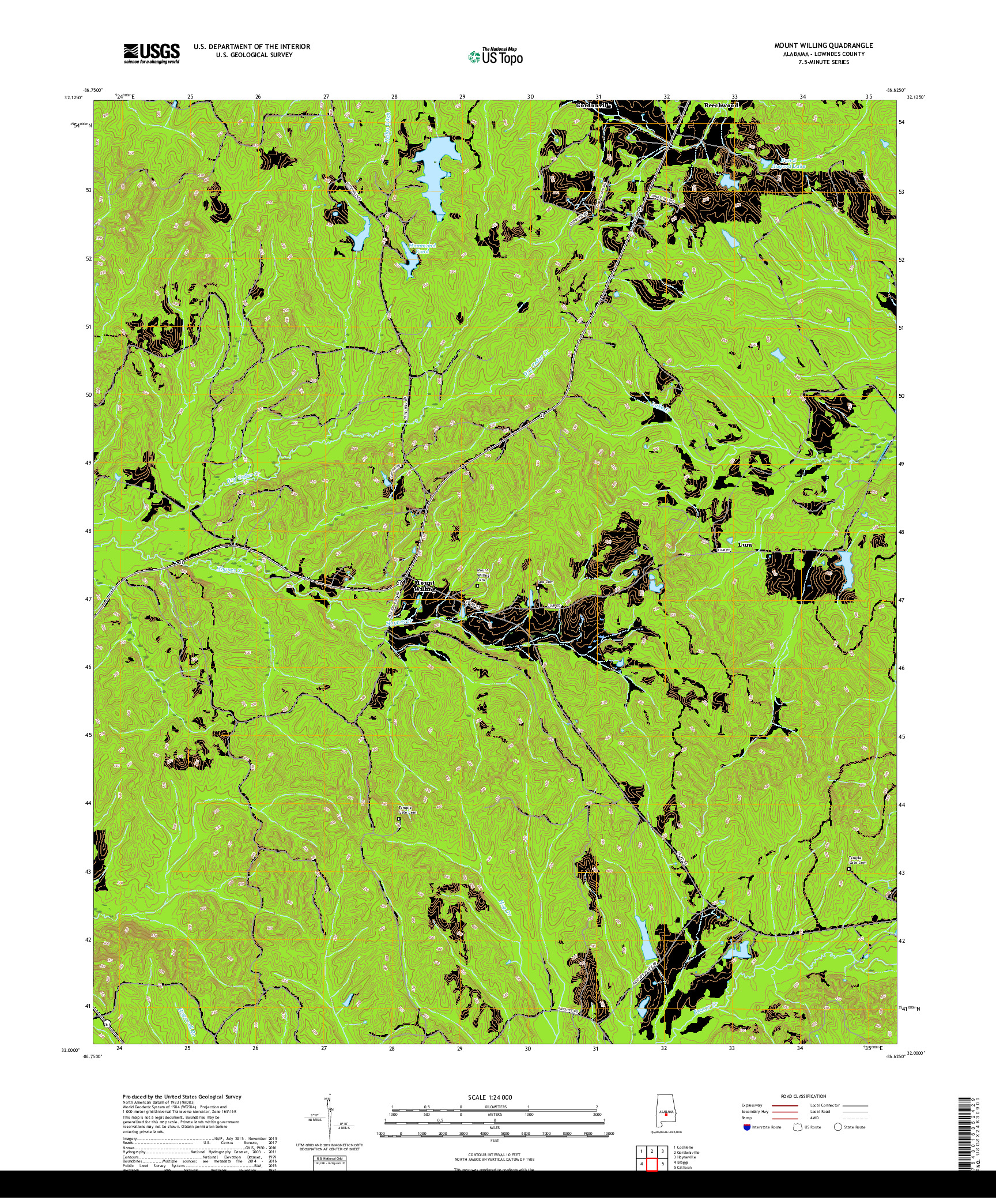 USGS US TOPO 7.5-MINUTE MAP FOR MOUNT WILLING, AL 2018