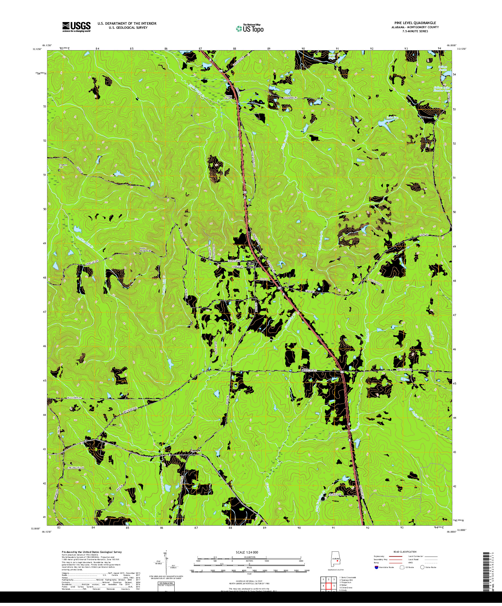 USGS US TOPO 7.5-MINUTE MAP FOR PINE LEVEL, AL 2018