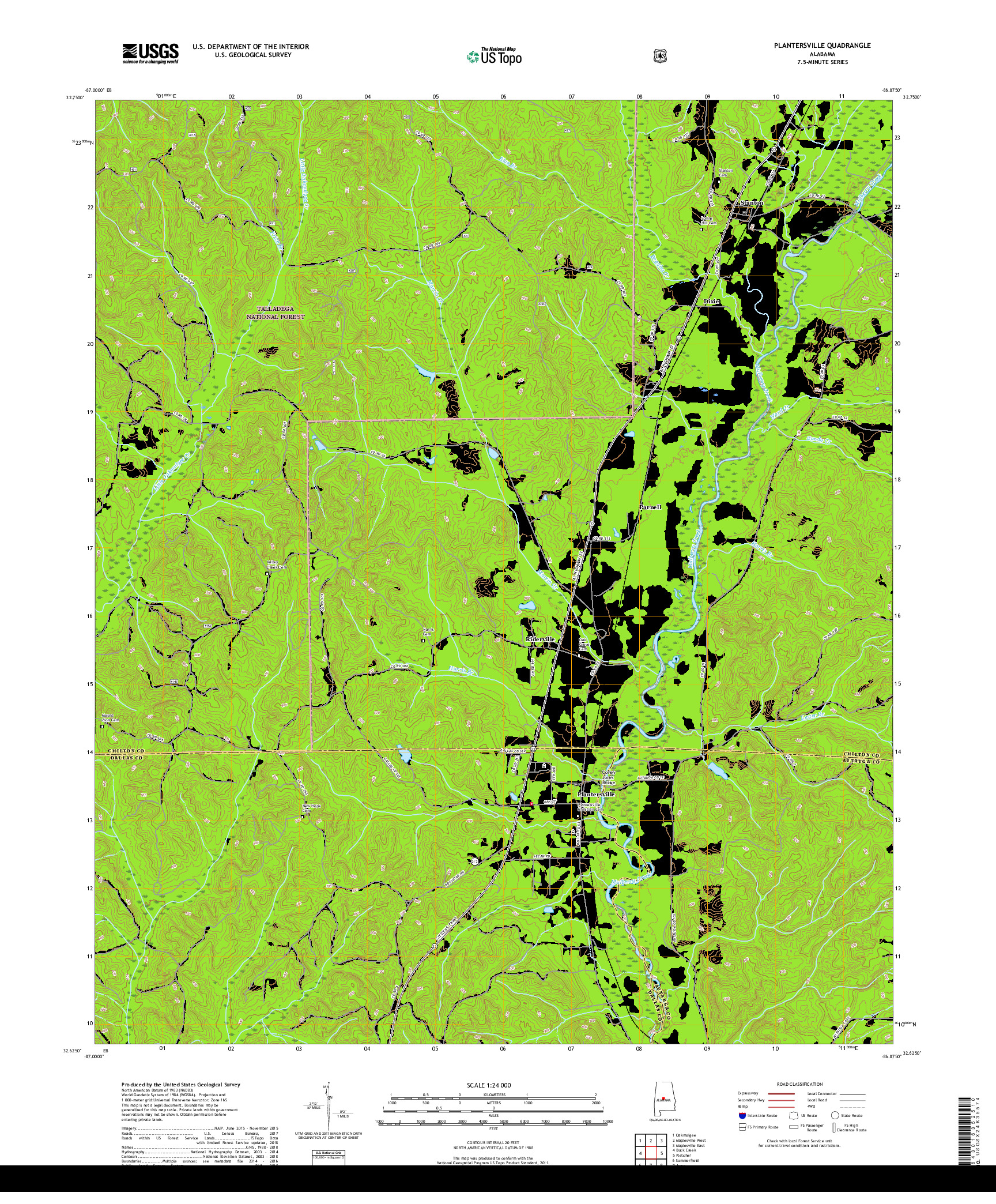 USGS US TOPO 7.5-MINUTE MAP FOR PLANTERSVILLE, AL 2018