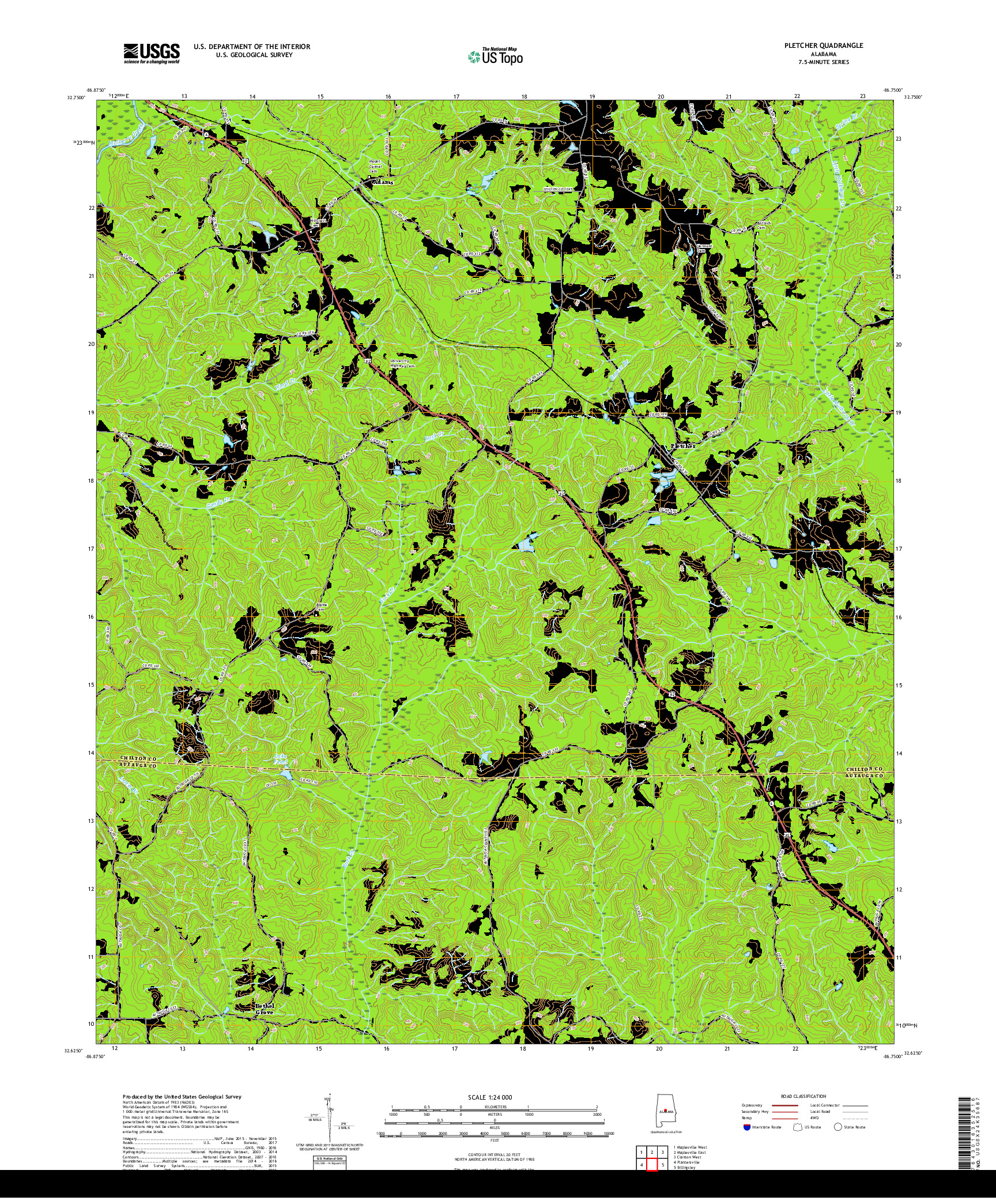 USGS US TOPO 7.5-MINUTE MAP FOR PLETCHER, AL 2018