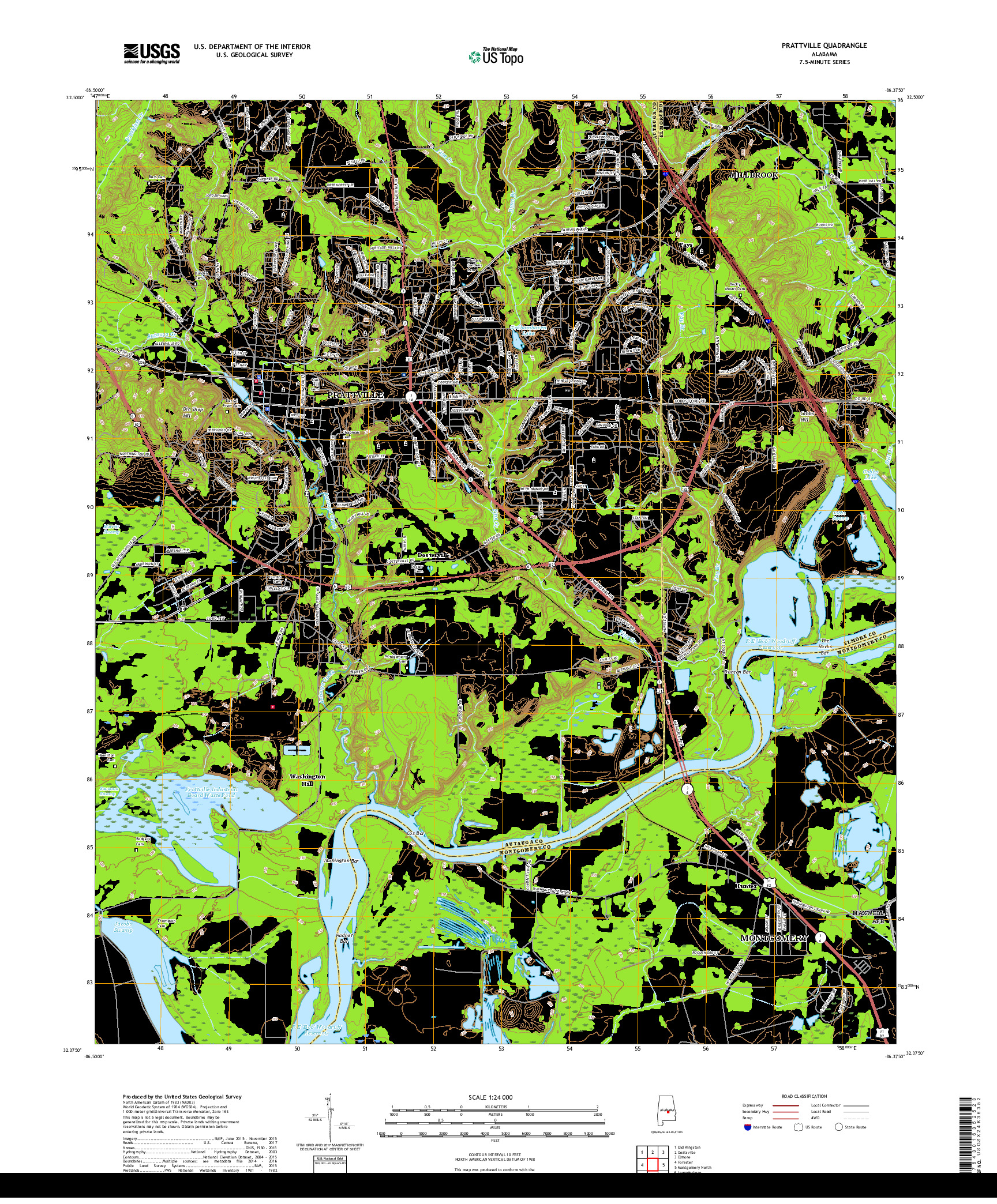 USGS US TOPO 7.5-MINUTE MAP FOR PRATTVILLE, AL 2018