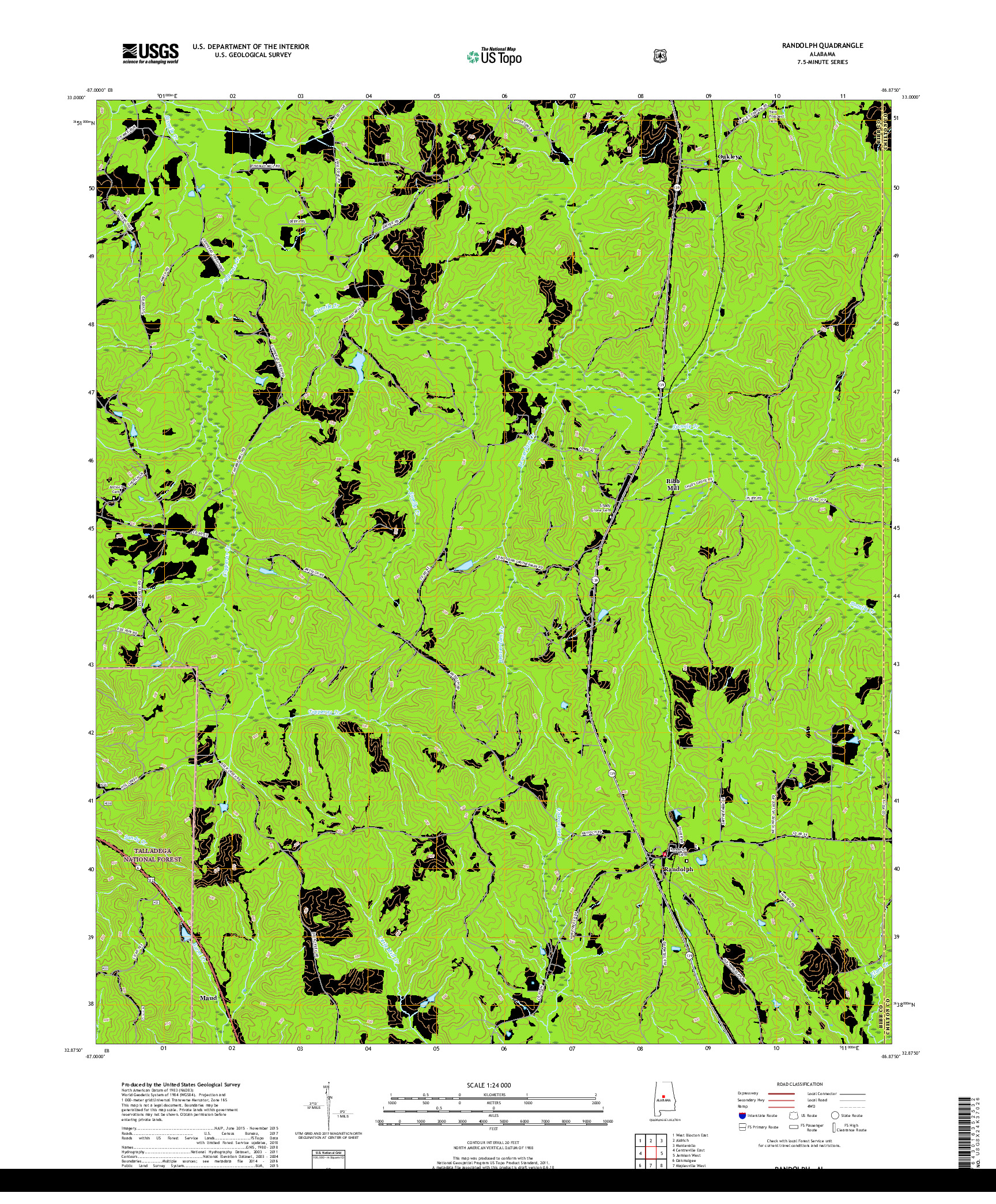 USGS US TOPO 7.5-MINUTE MAP FOR RANDOLPH, AL 2018