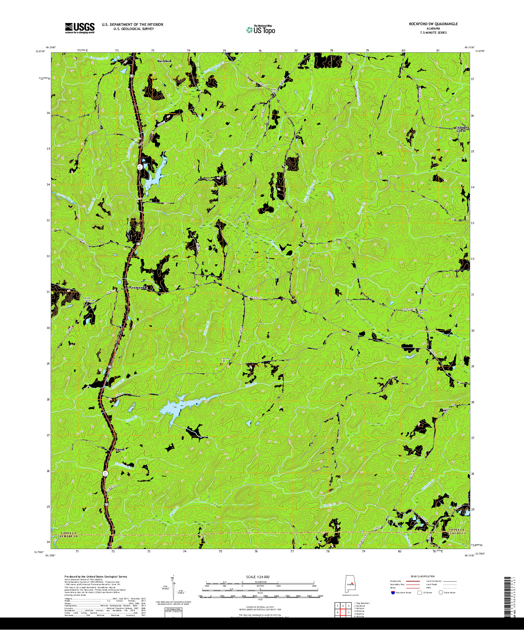 USGS US TOPO 7.5-MINUTE MAP FOR ROCKFORD SW, AL 2018