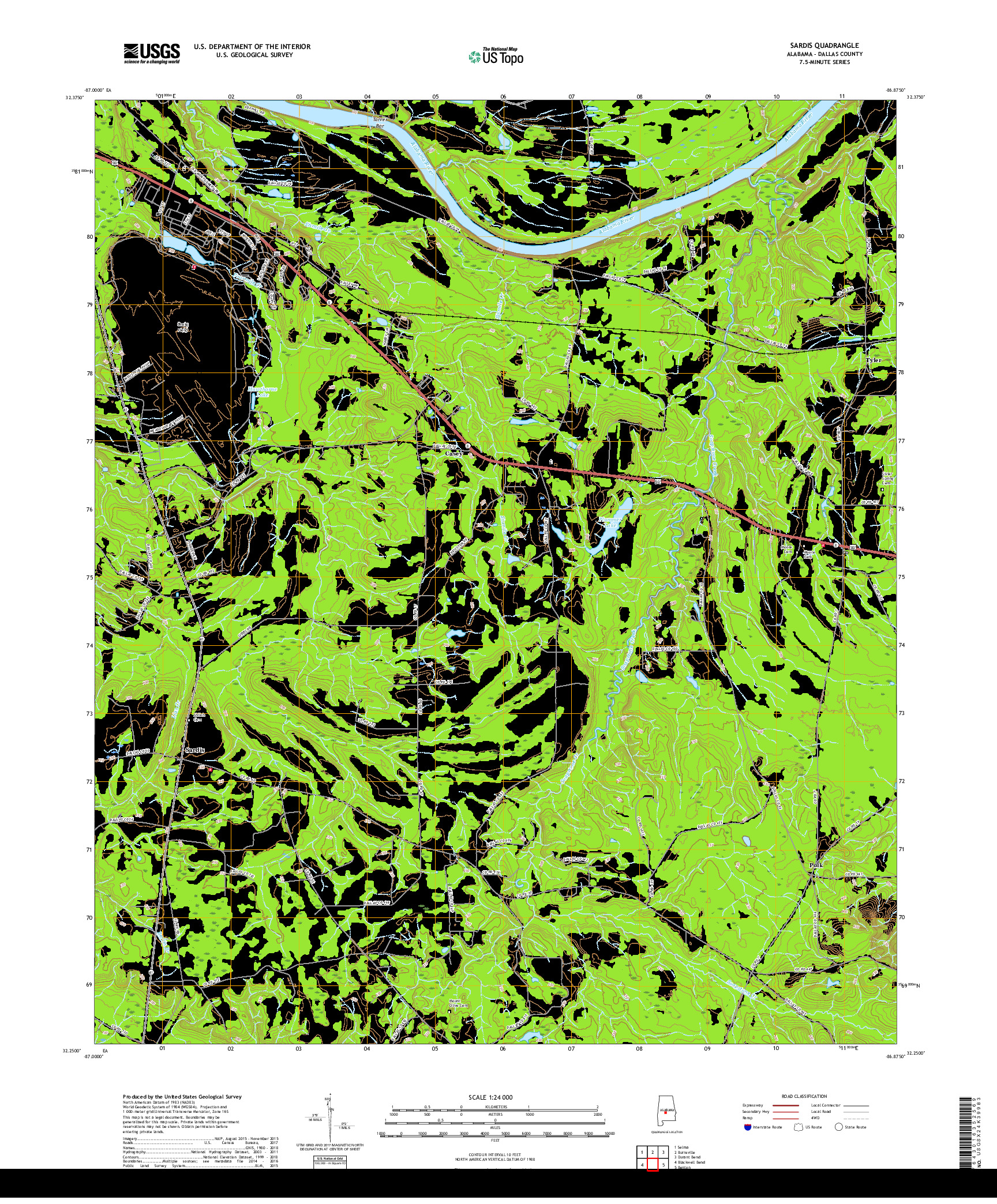 USGS US TOPO 7.5-MINUTE MAP FOR SARDIS, AL 2018