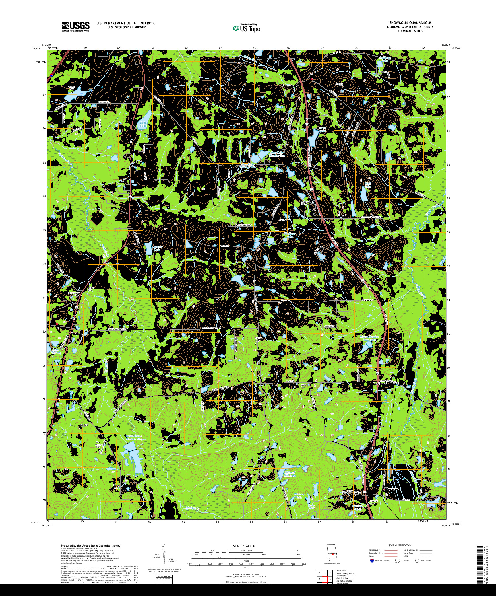 USGS US TOPO 7.5-MINUTE MAP FOR SNOWDOUN, AL 2018