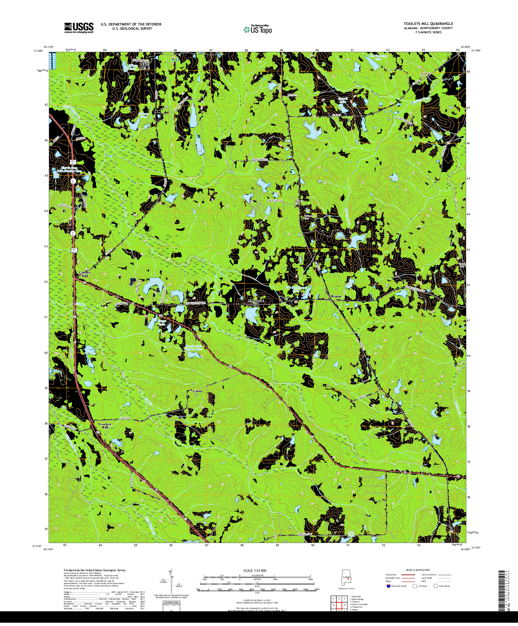 USGS US TOPO 7.5-MINUTE MAP FOR TEASLEYS MILL, AL 2018