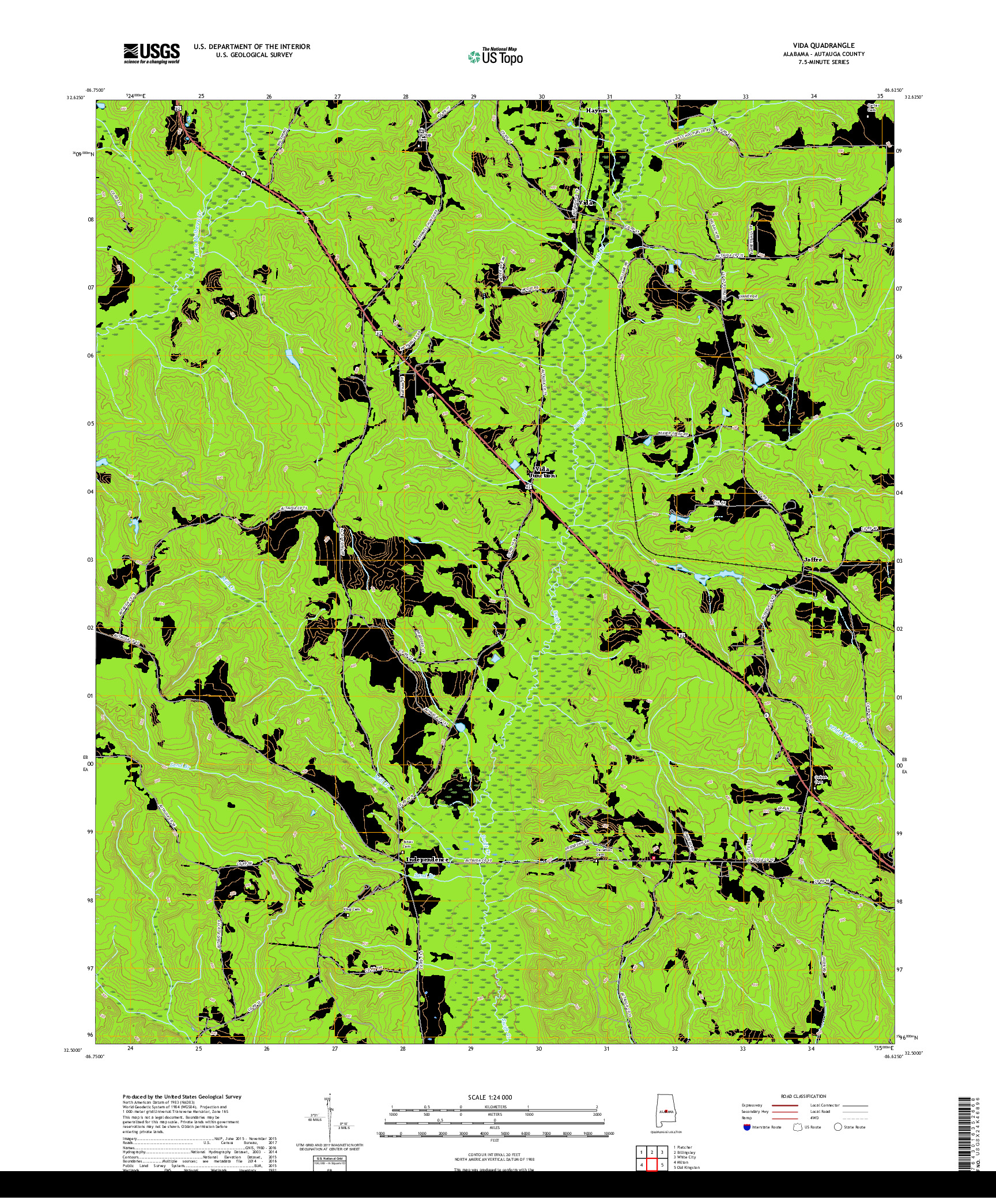 USGS US TOPO 7.5-MINUTE MAP FOR VIDA, AL 2018