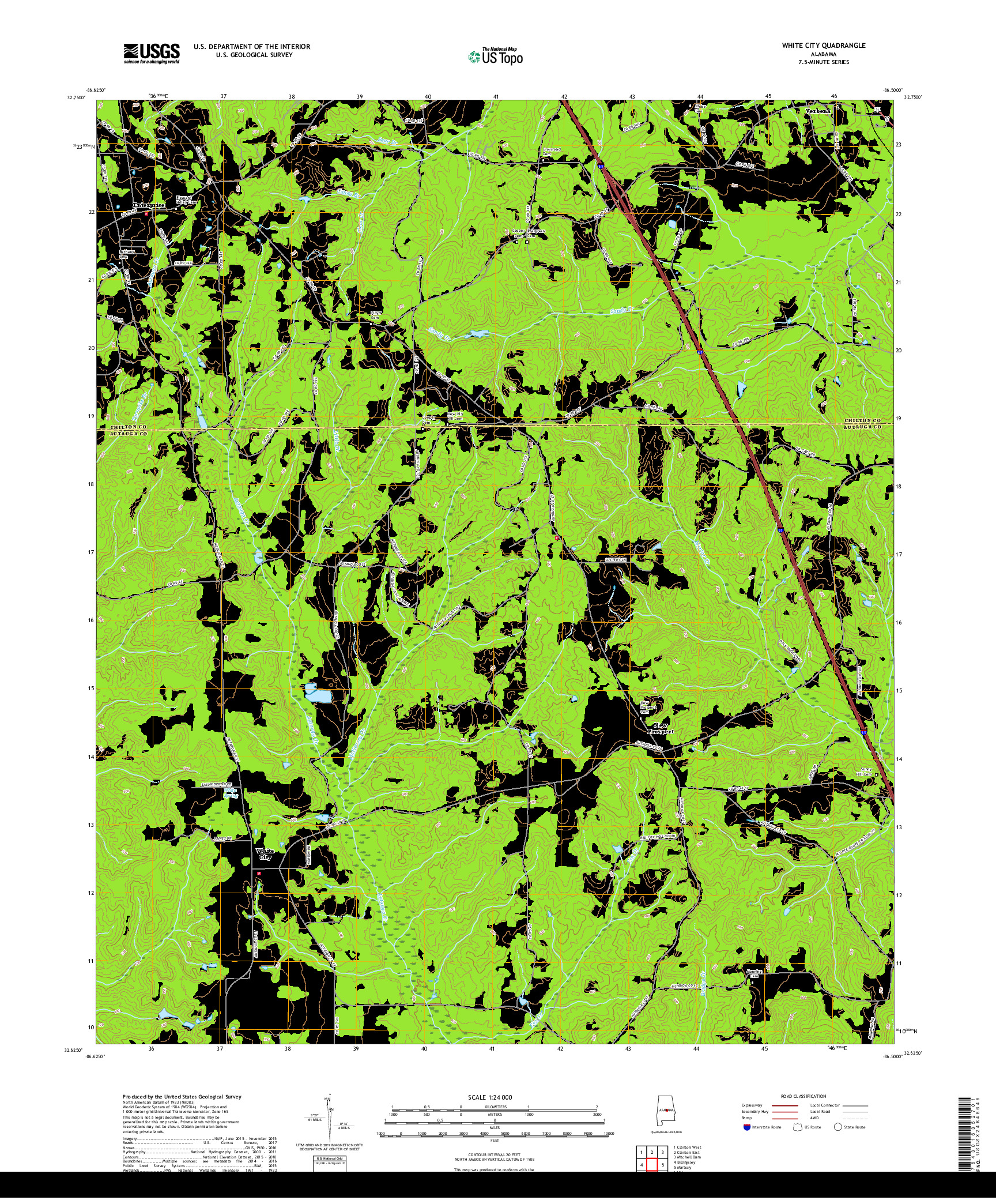 USGS US TOPO 7.5-MINUTE MAP FOR WHITE CITY, AL 2018