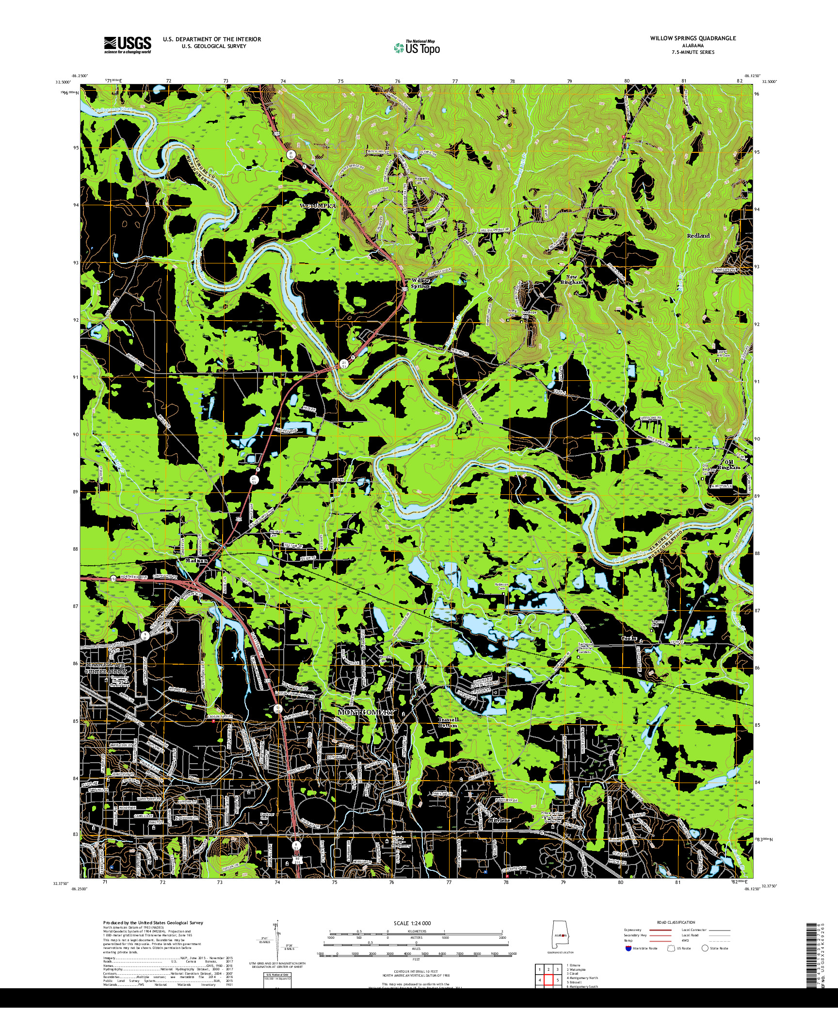 USGS US TOPO 7.5-MINUTE MAP FOR WILLOW SPRINGS, AL 2018