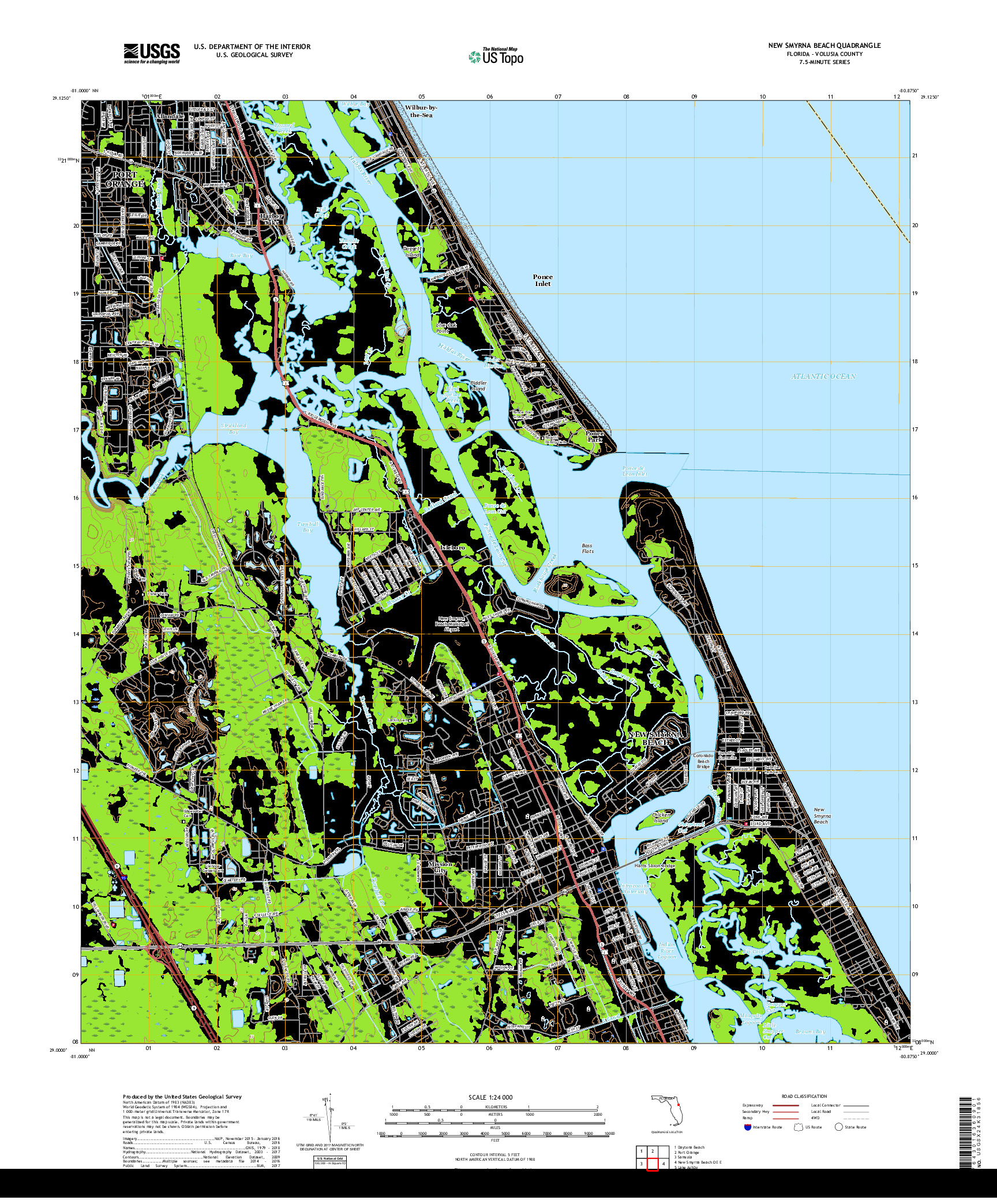 USGS US TOPO 7.5-MINUTE MAP FOR NEW SMYRNA BEACH, FL 2018