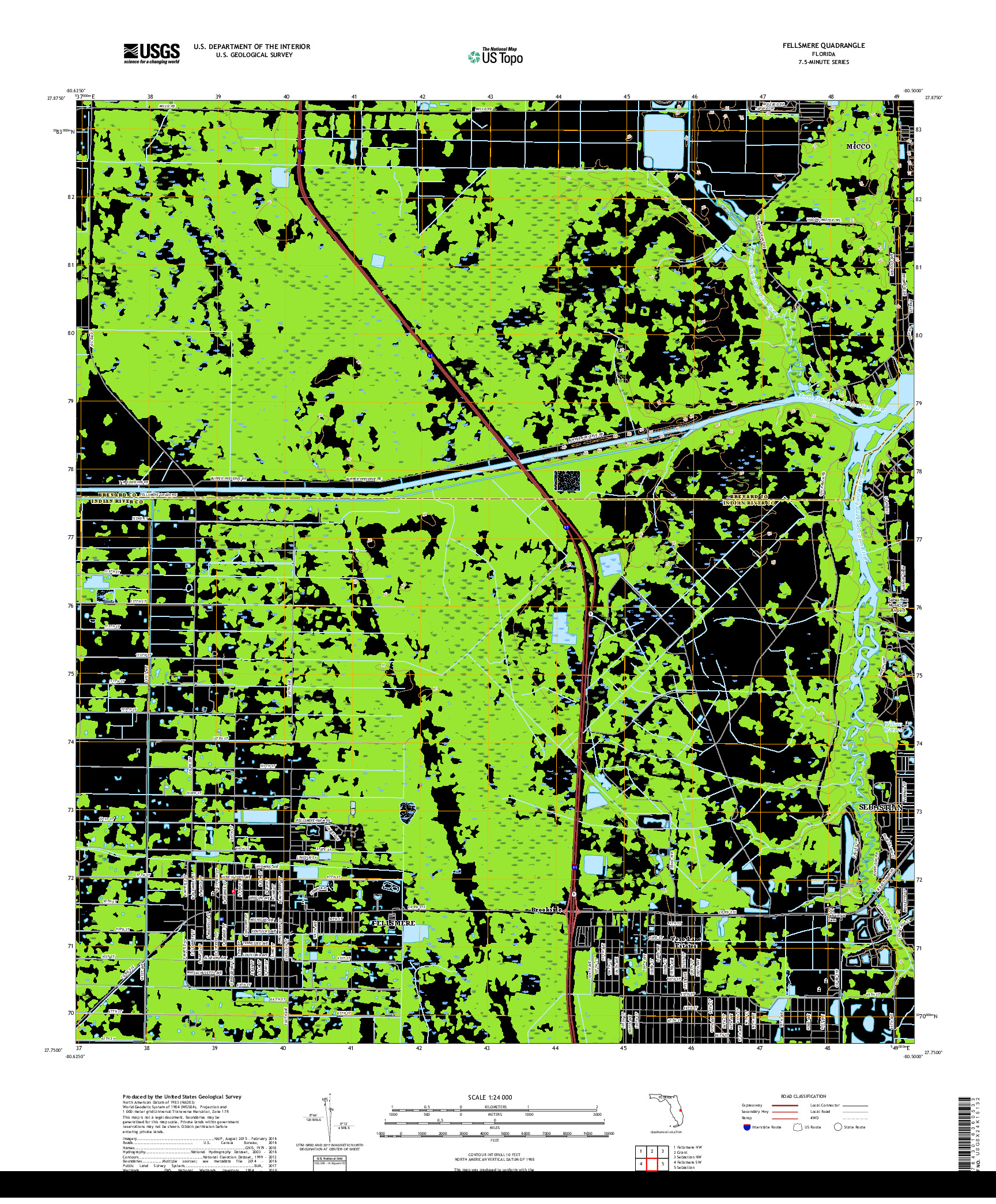 USGS US TOPO 7.5-MINUTE MAP FOR FELLSMERE, FL 2018