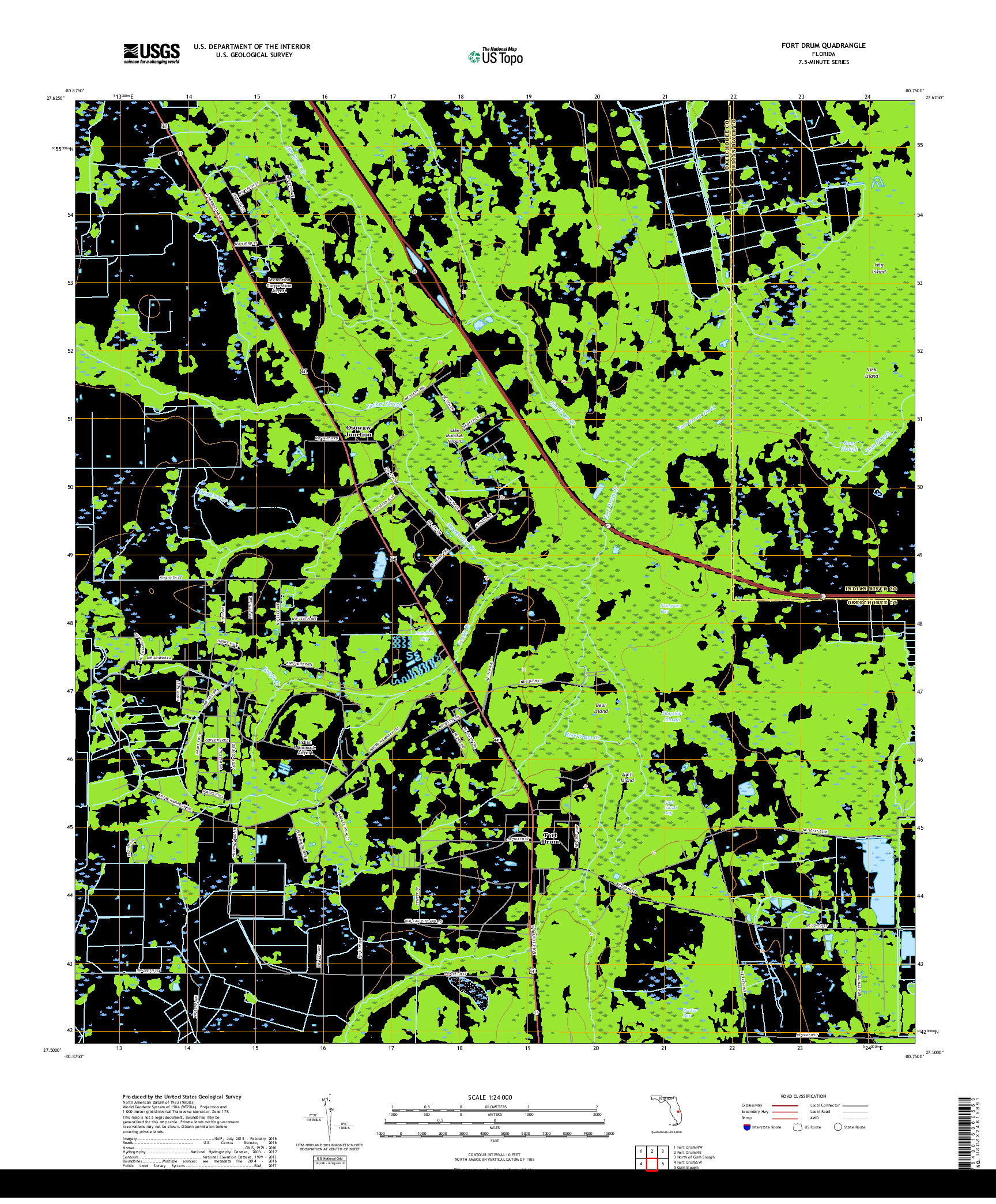 USGS US TOPO 7.5-MINUTE MAP FOR FORT DRUM, FL 2018