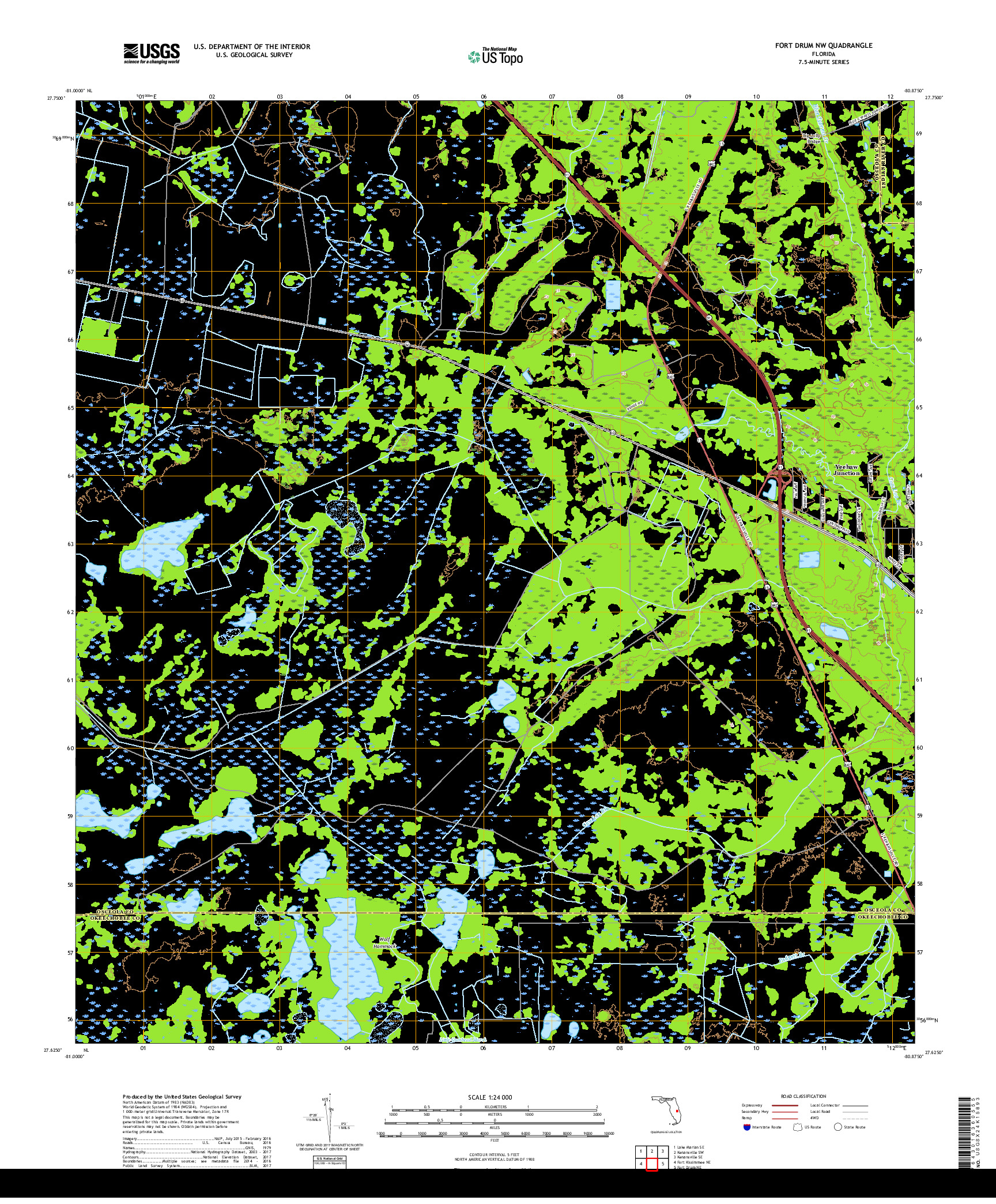 USGS US TOPO 7.5-MINUTE MAP FOR FORT DRUM NW, FL 2018