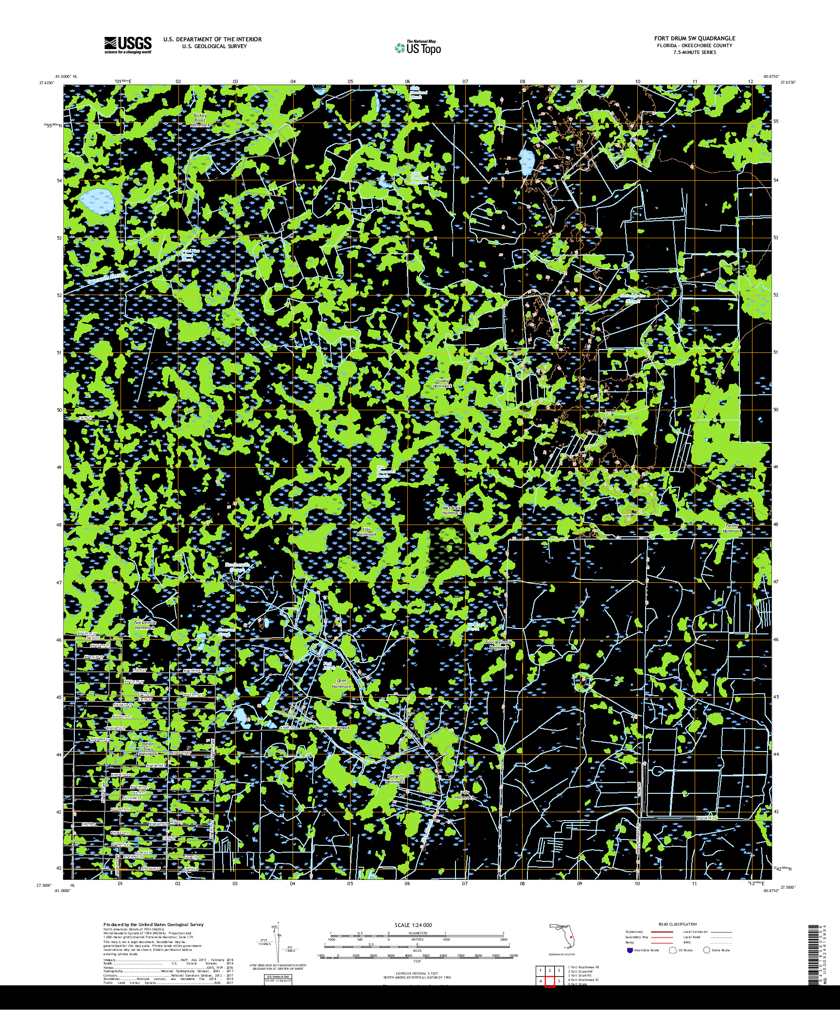 USGS US TOPO 7.5-MINUTE MAP FOR FORT DRUM SW, FL 2018